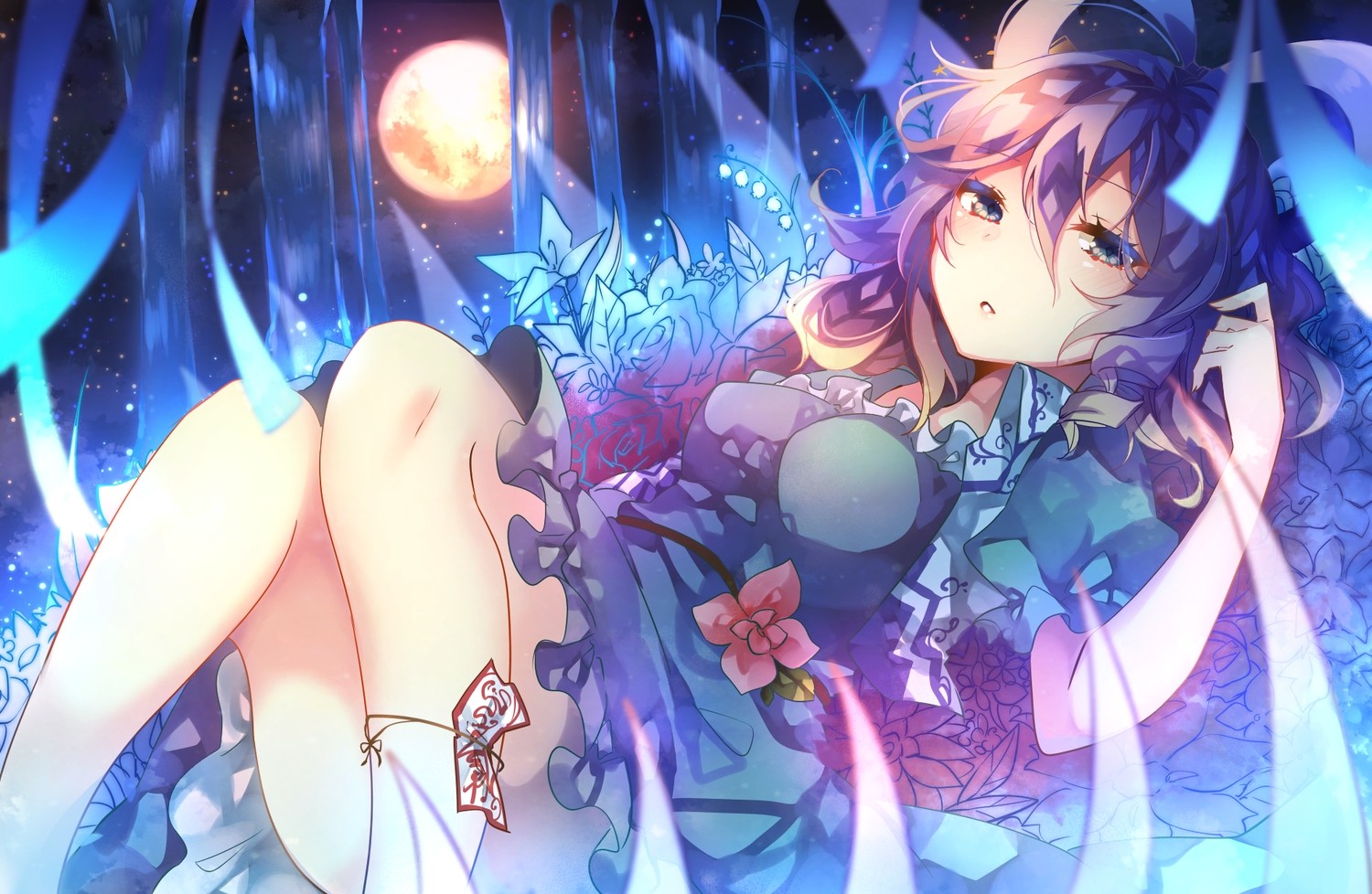 Anime 1500x978 Touhou Kaku Seiga purple hair anime girls Moon anime fantasy art fantasy girl