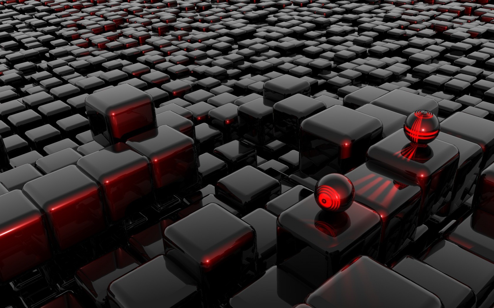 General 1680x1050 digital art cube ball artwork CGI black red 3D blocks sphere 3D Abstract