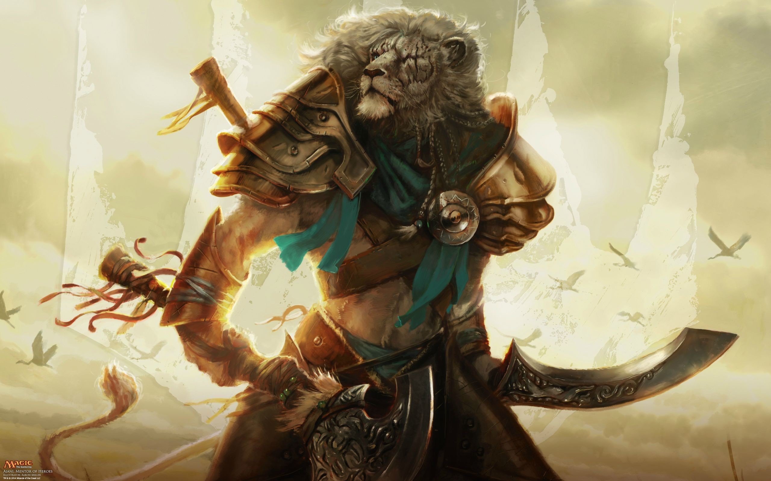General 2560x1600 Magic: The Gathering fantasy art hero feline warrior Ajani Goldmane Trading Card Games digital art watermarked