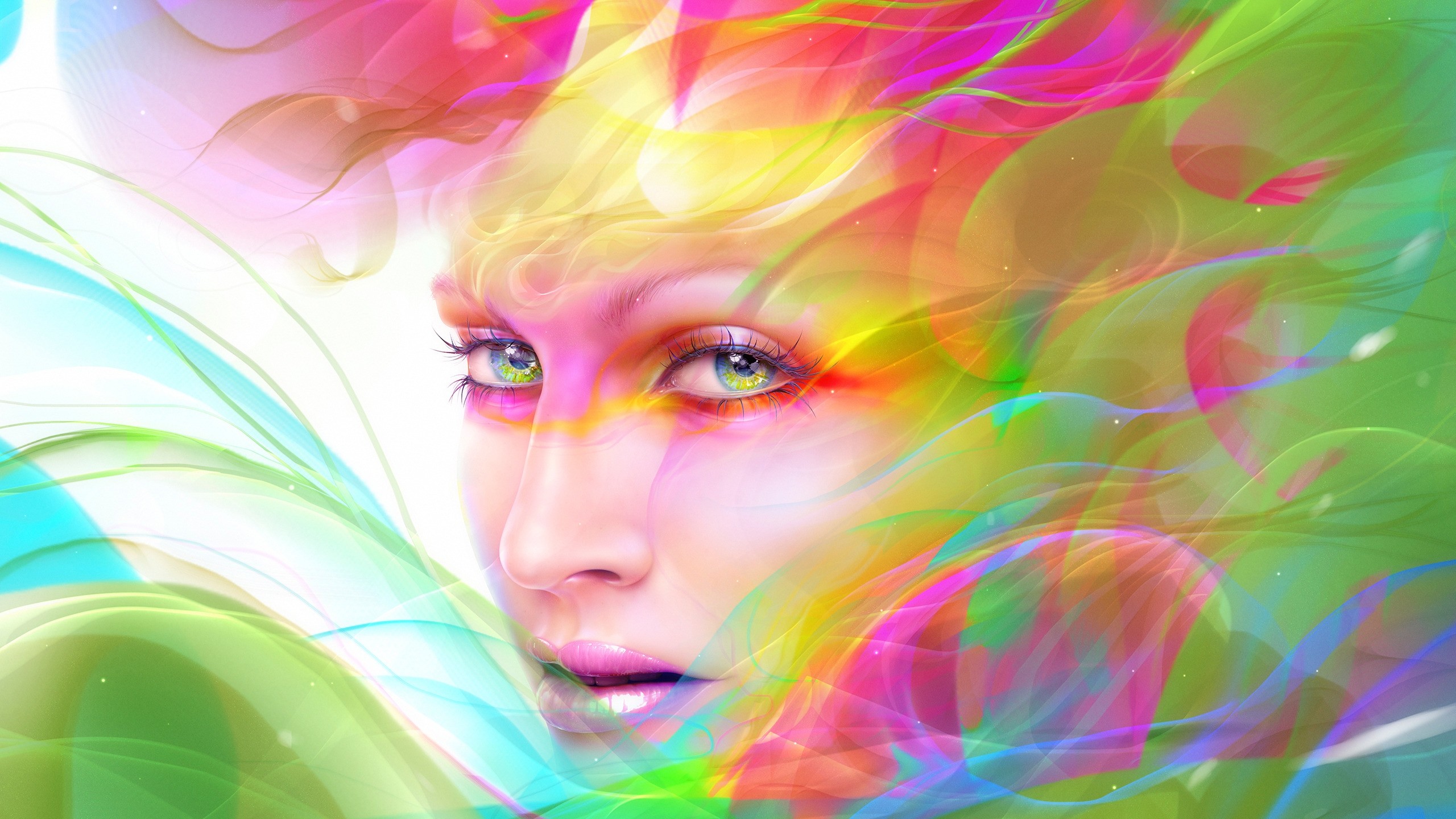 General 2560x1440 face women digital art colorful looking at viewer eyes lipstick artwork portrait closeup