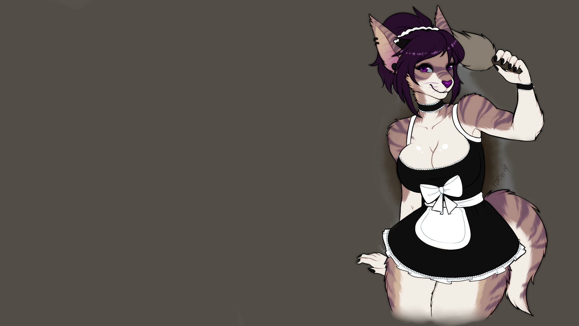 Anime 1920x1081 furry Anthro boobs simple background maid purple hair