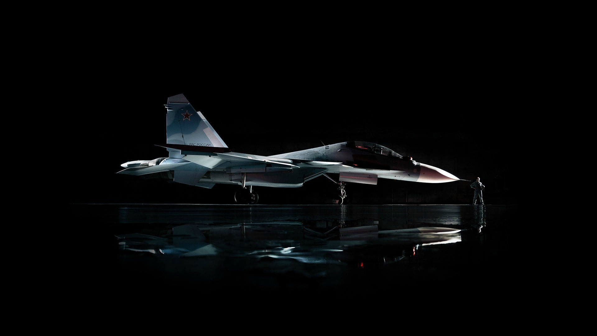 General 1920x1080 military military aircraft jet fighter Sukhoi Sukhoi Su-30 Russian Air Force aircraft vehicle reflection military vehicle black background dark background side view Russian/Soviet aircraft
