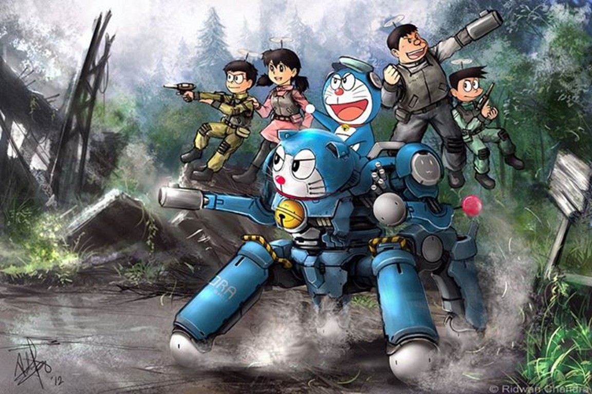 Anime 1152x768 Ghost in the Shell Doraemon Tachikoma crossover anime ghost anime girls anime boys