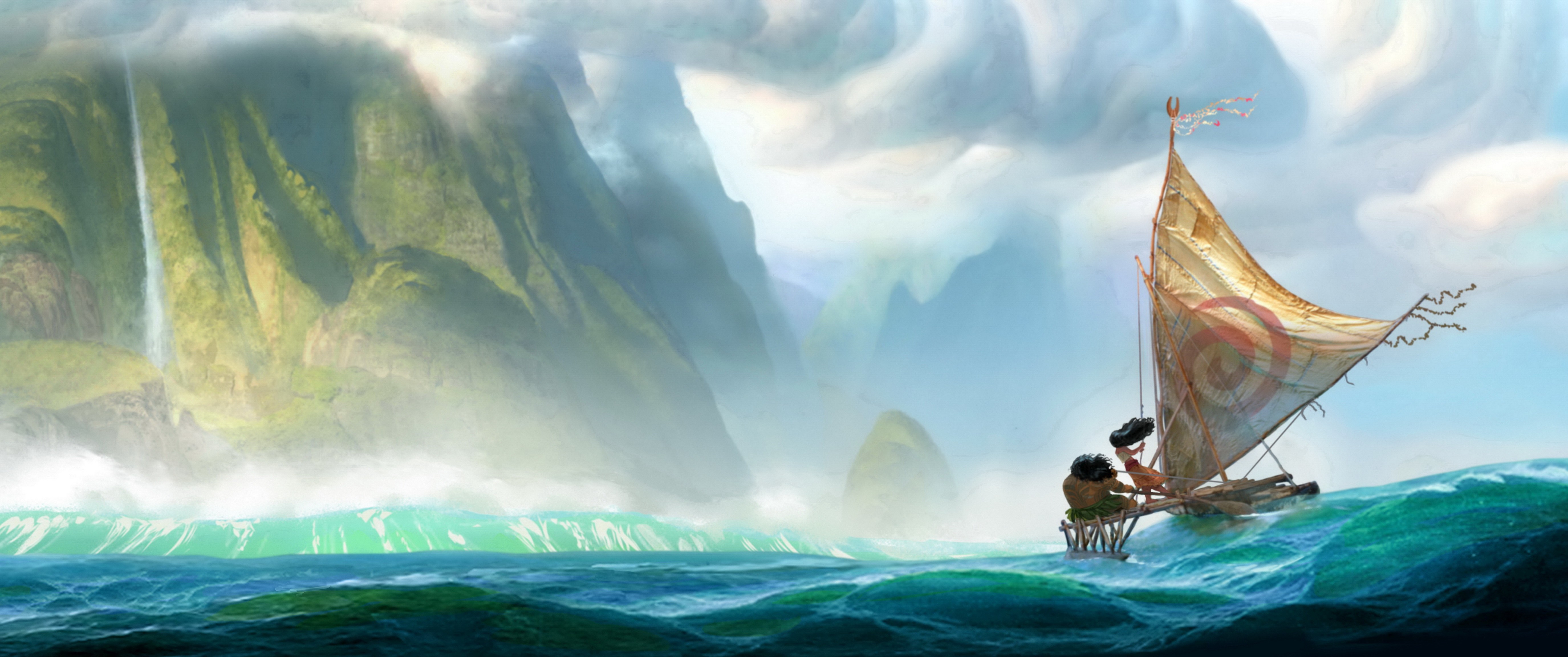 General 5500x2305 Moana landscape sea boat fantasy art island movies animated movies Disney digital art
