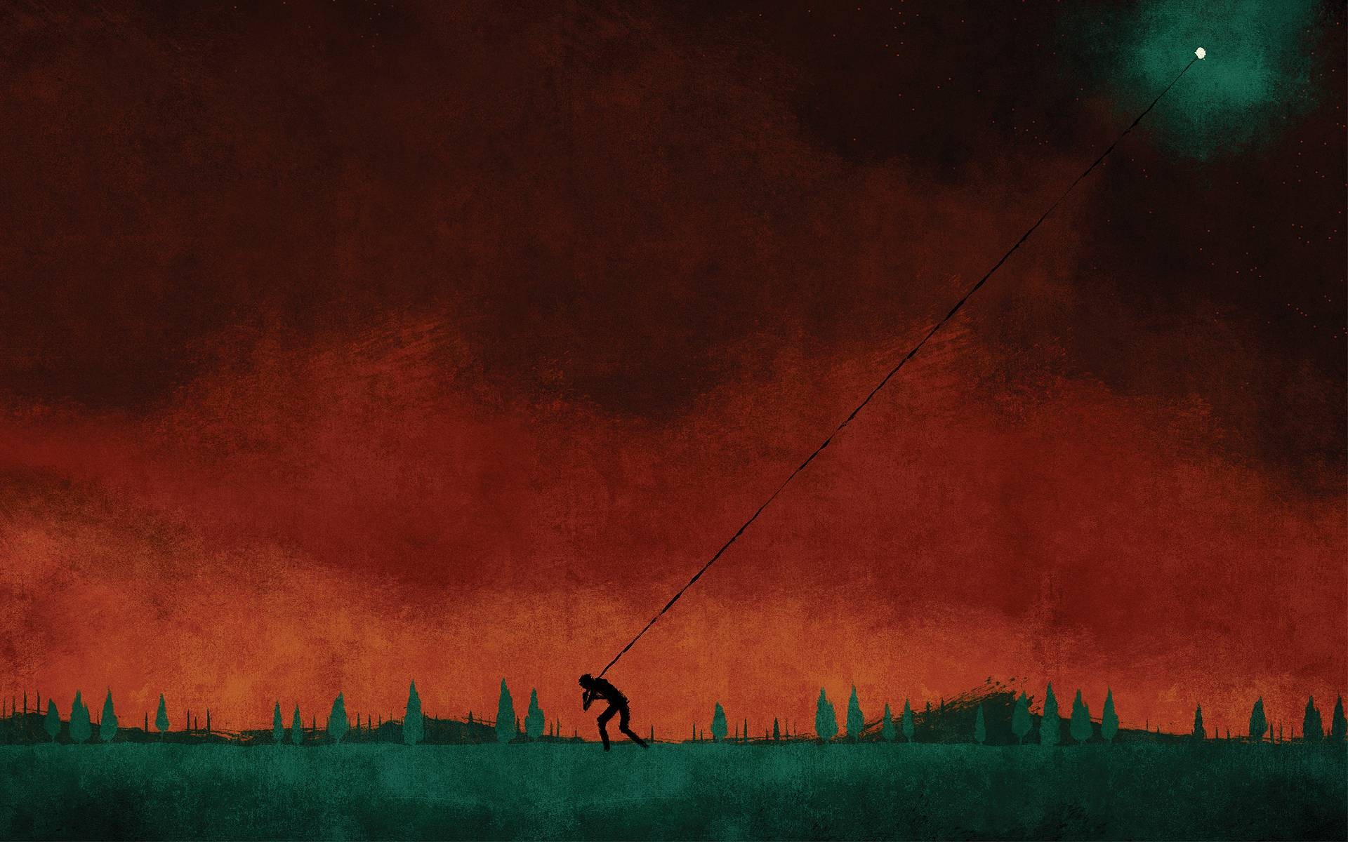 General 1920x1200 August Burns Red Moon digital art people painting artwork silhouette nature field album covers cover art trees ropes hills red