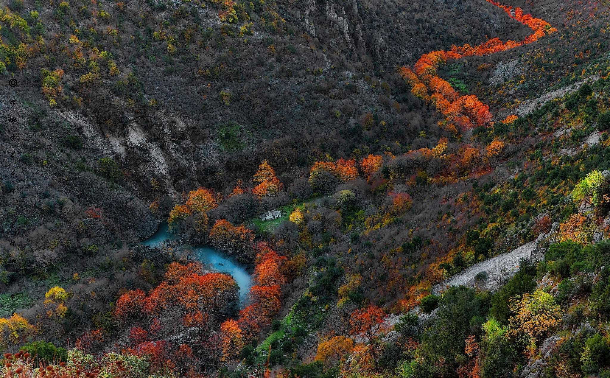 General 2048x1269 mountains river nature fall gorge trees landscape orange yellow green blue