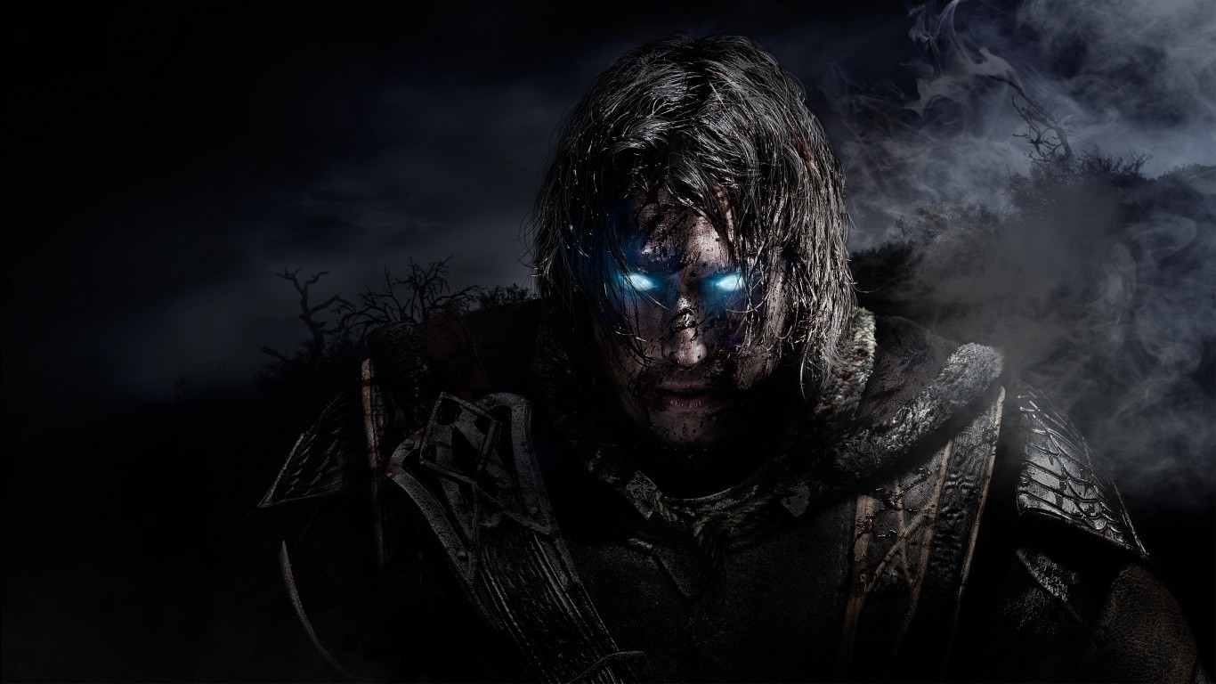 General 1366x768 Middle-earth: Shadow of Mordor video games blue eyes fantasy art video game men glowing eyes
