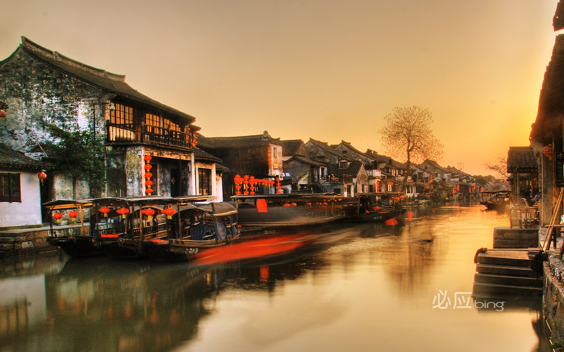General 1920x1200 boat river city Asia house water long exposure sunlight reflection