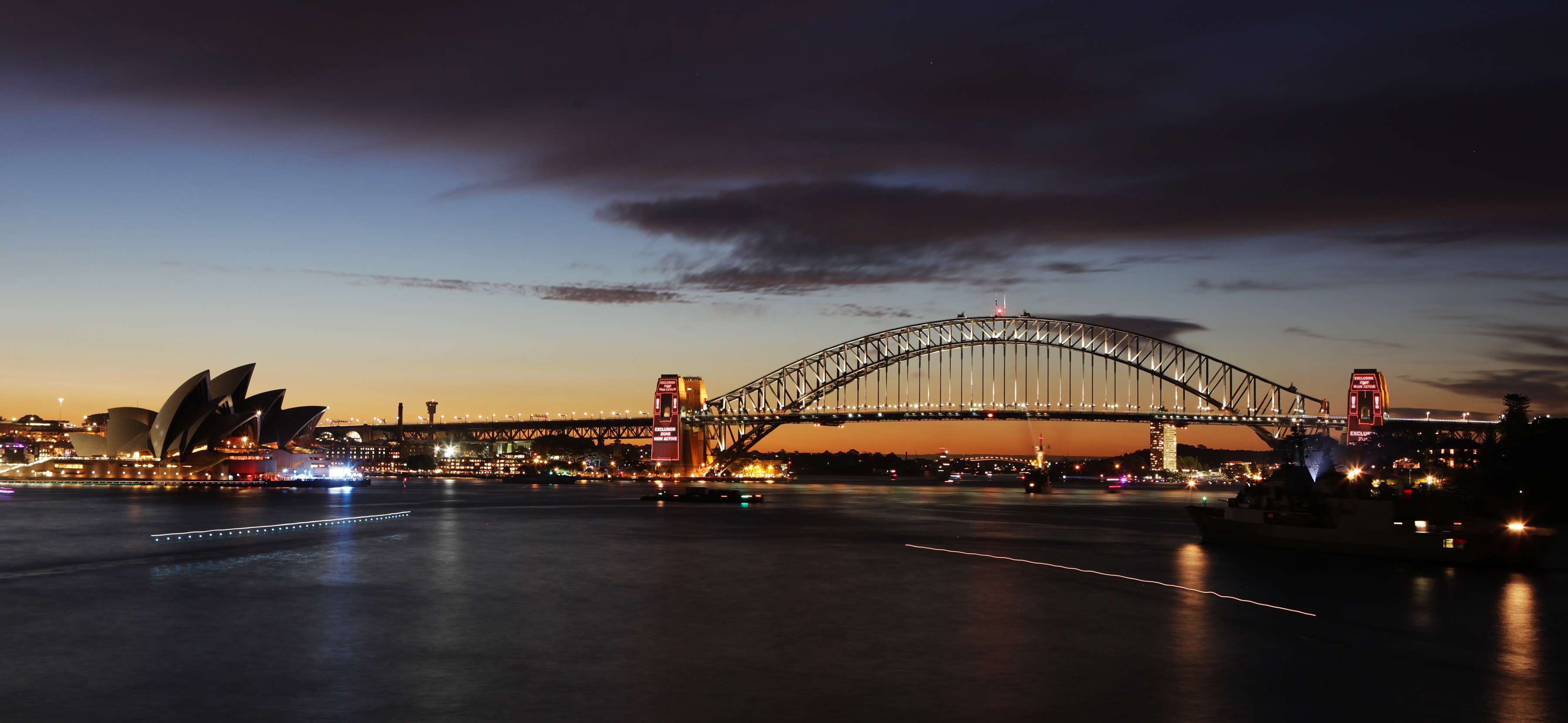 General 3600x1660 city Sydney Sydney Opera House dusk city lights Australia