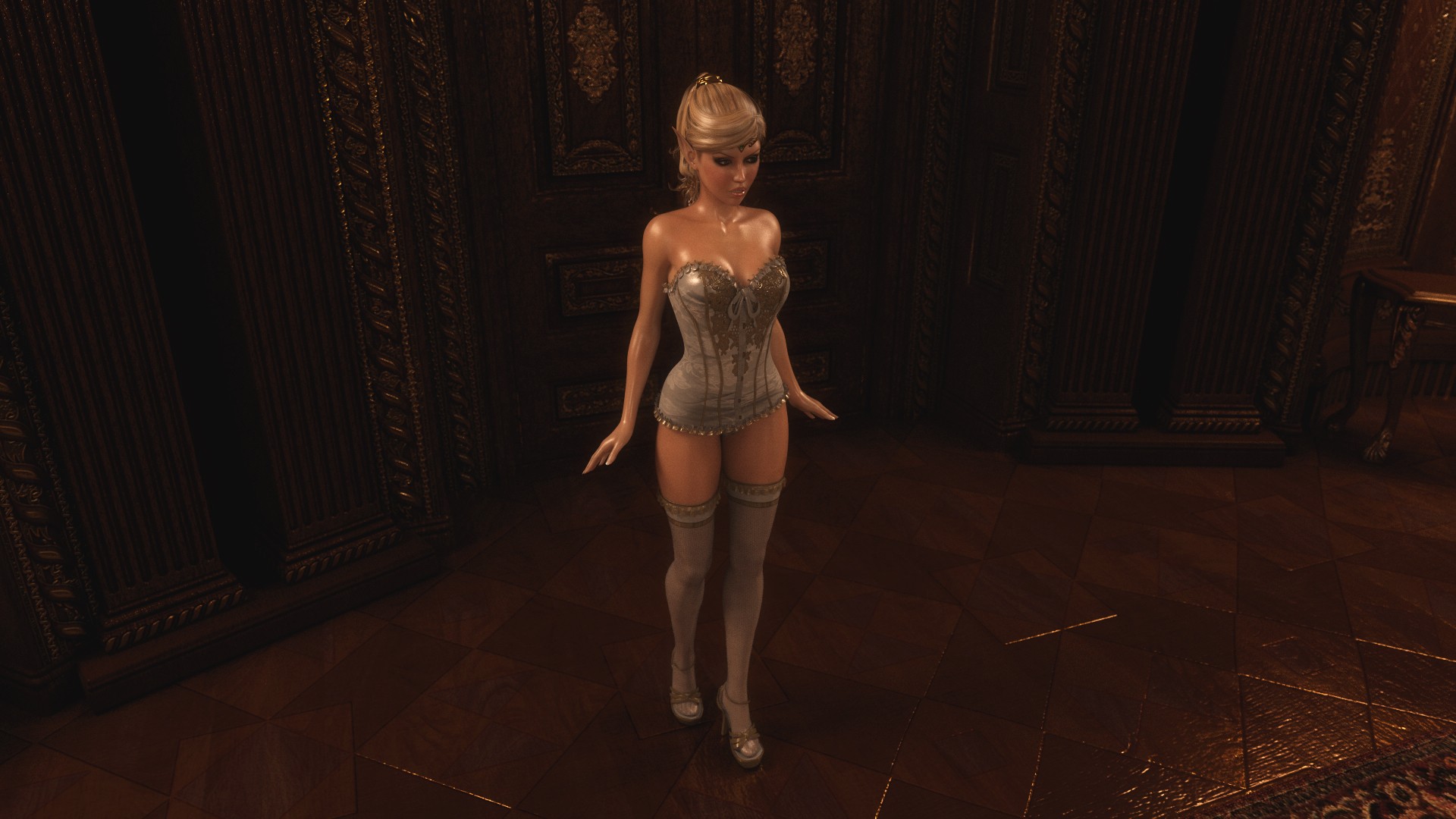 General 1920x1080 elves stockings 3dx CGI digital art blonde fantasy art fantasy girl standing