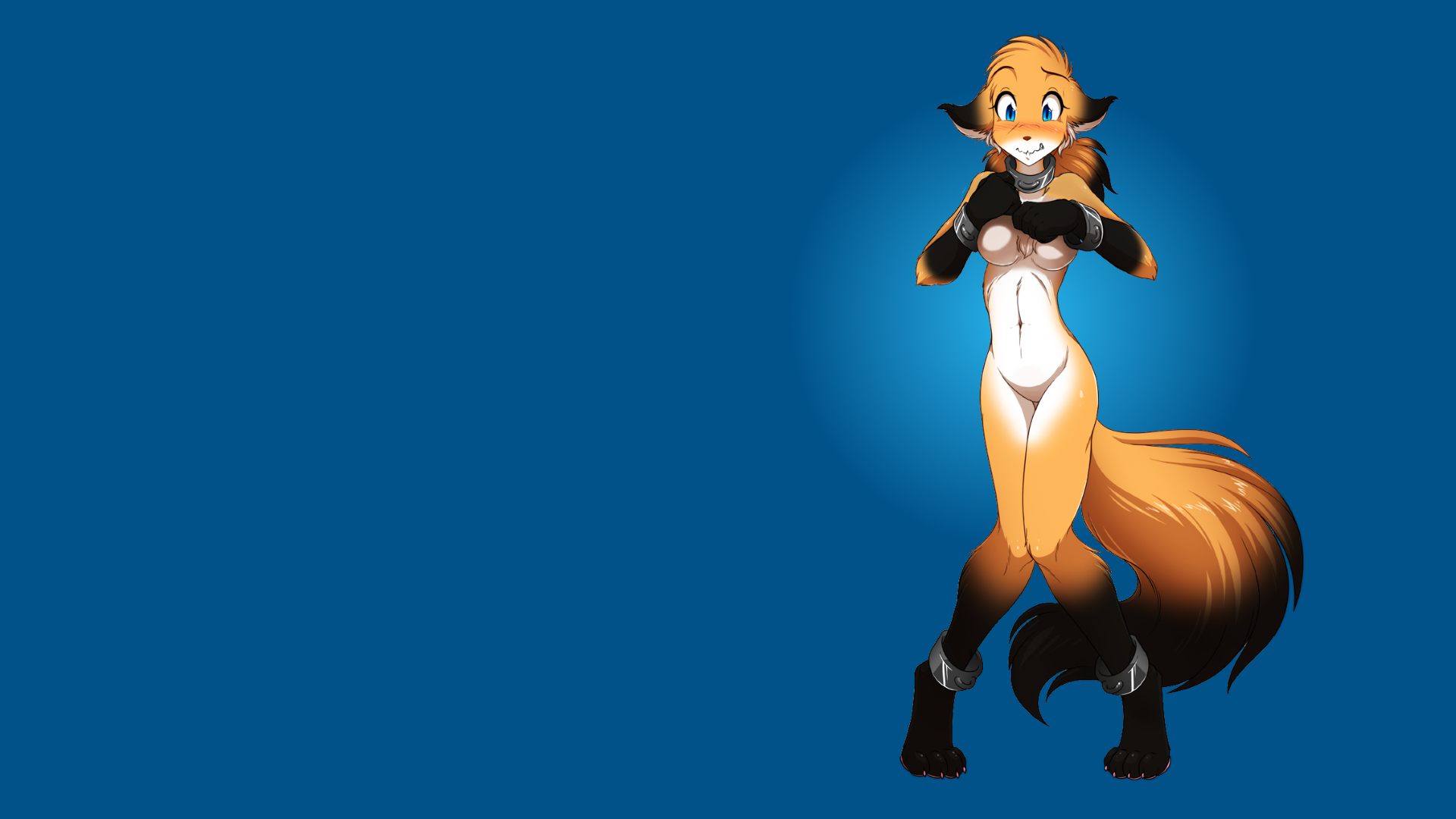 General 1920x1080 Twokinds furry Anthro blue background knees together simple background boobs