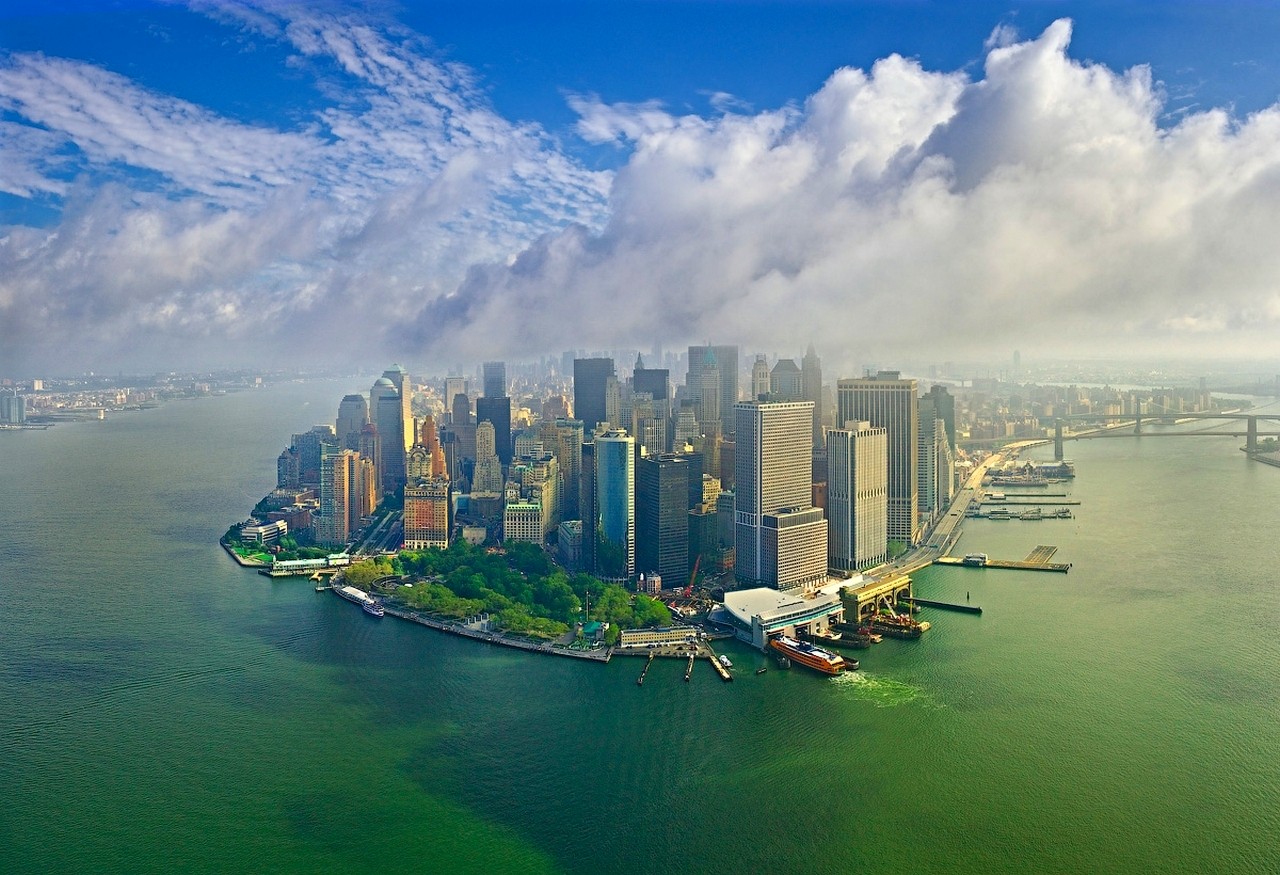 General 1280x875 skyscraper New York City Manhattan cityscape clouds pier water aerial view landscape USA