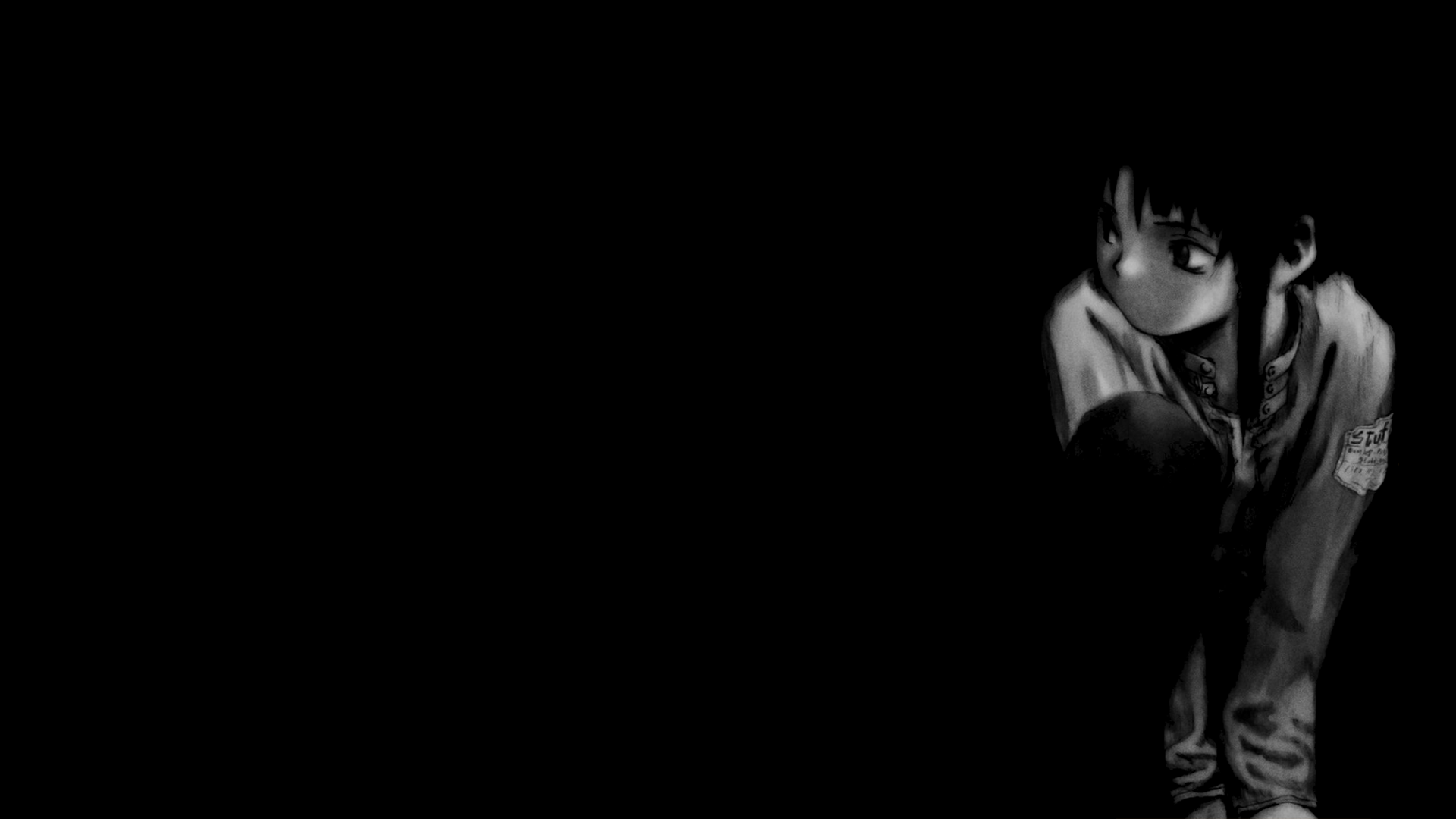 Anime 1920x1080 anime minimalism black background Serial Experiments Lain anime girls dark simple background looking away