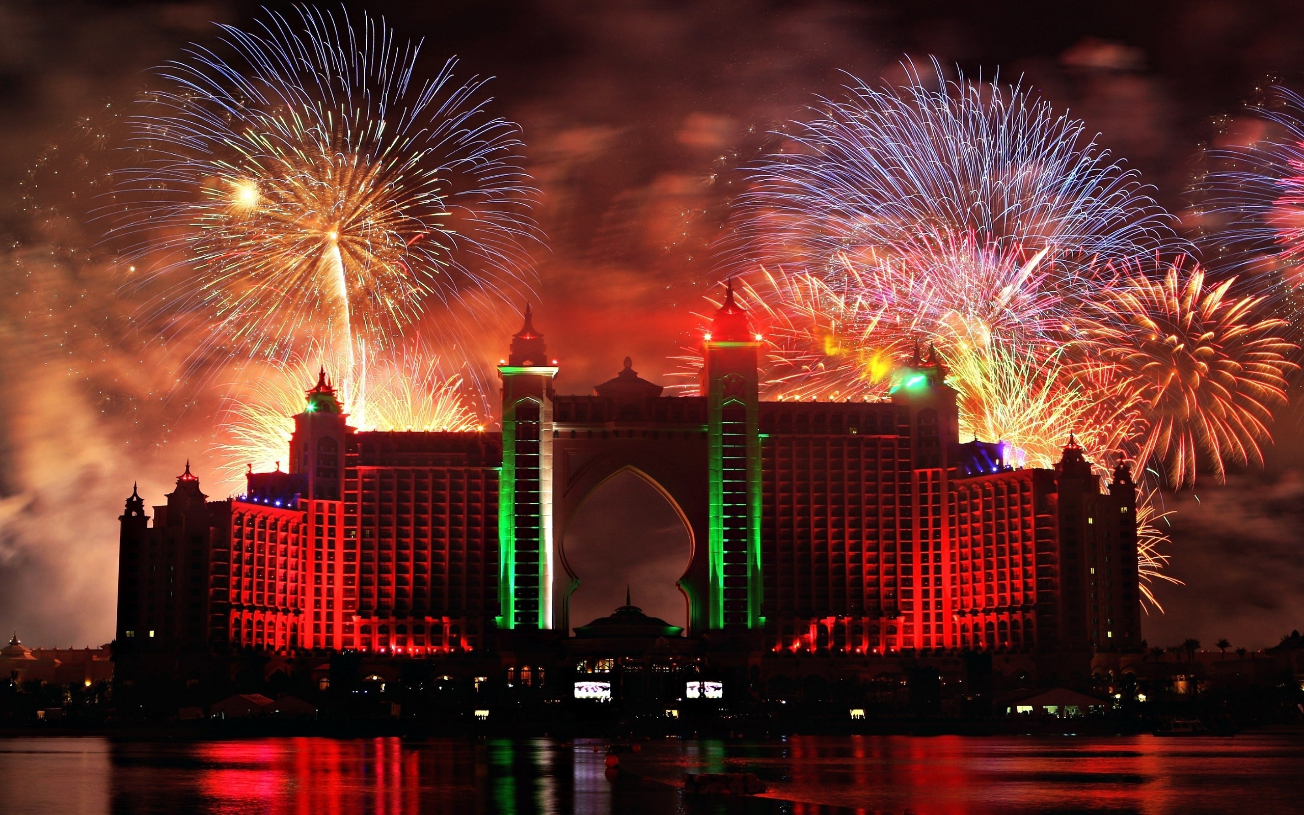 General 2560x1600 Abu Dhabi building fireworks lights