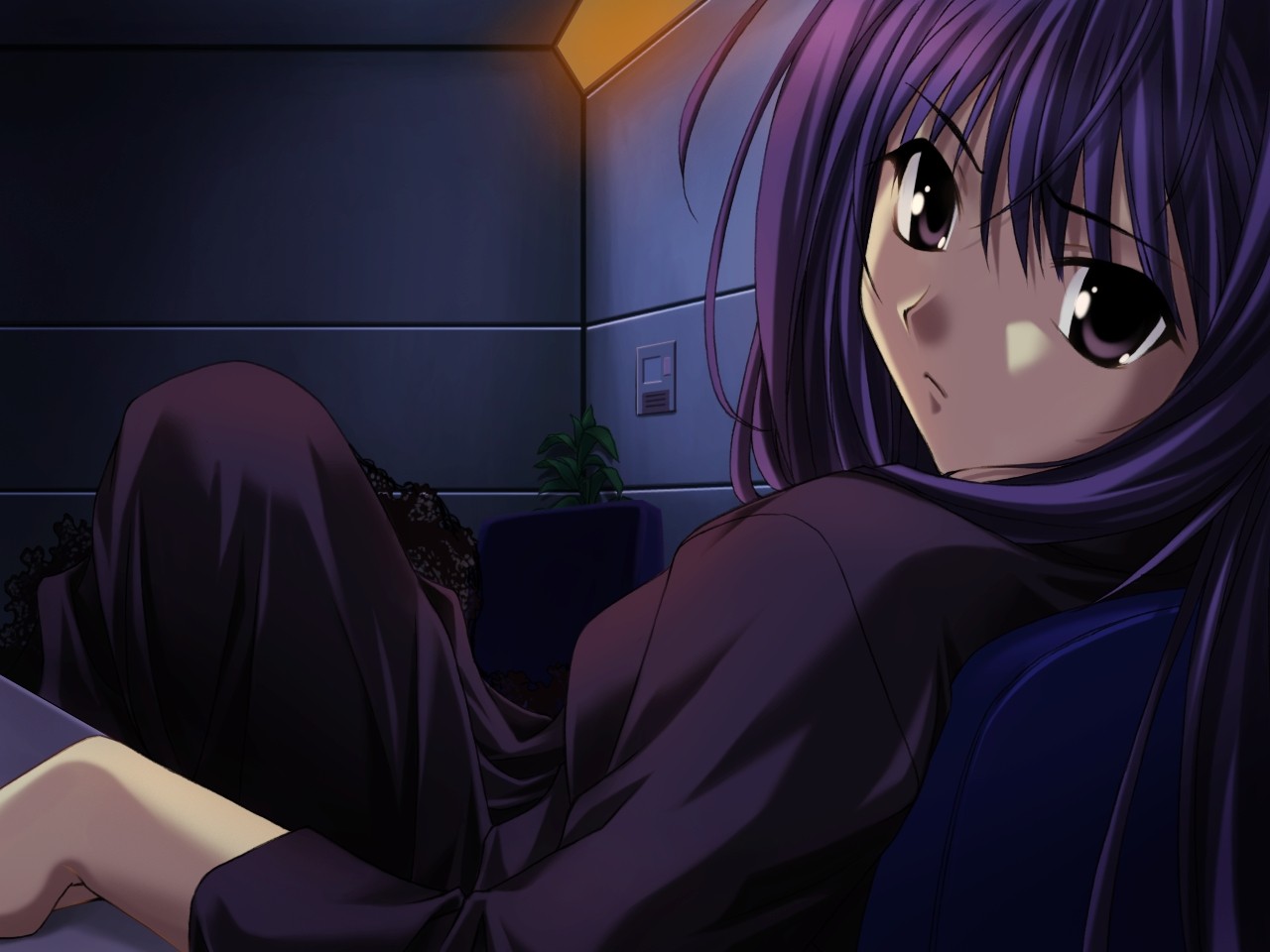 Anime 1280x960 visual novel anime girls anime purple hair dark eyes women indoors indoors women looking at viewer