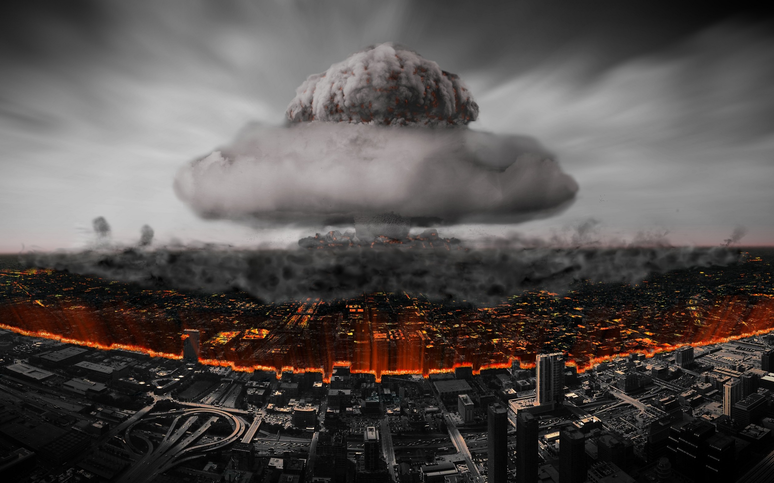 General 2560x1600 mushroom clouds apocalyptic digital art atomic bomb