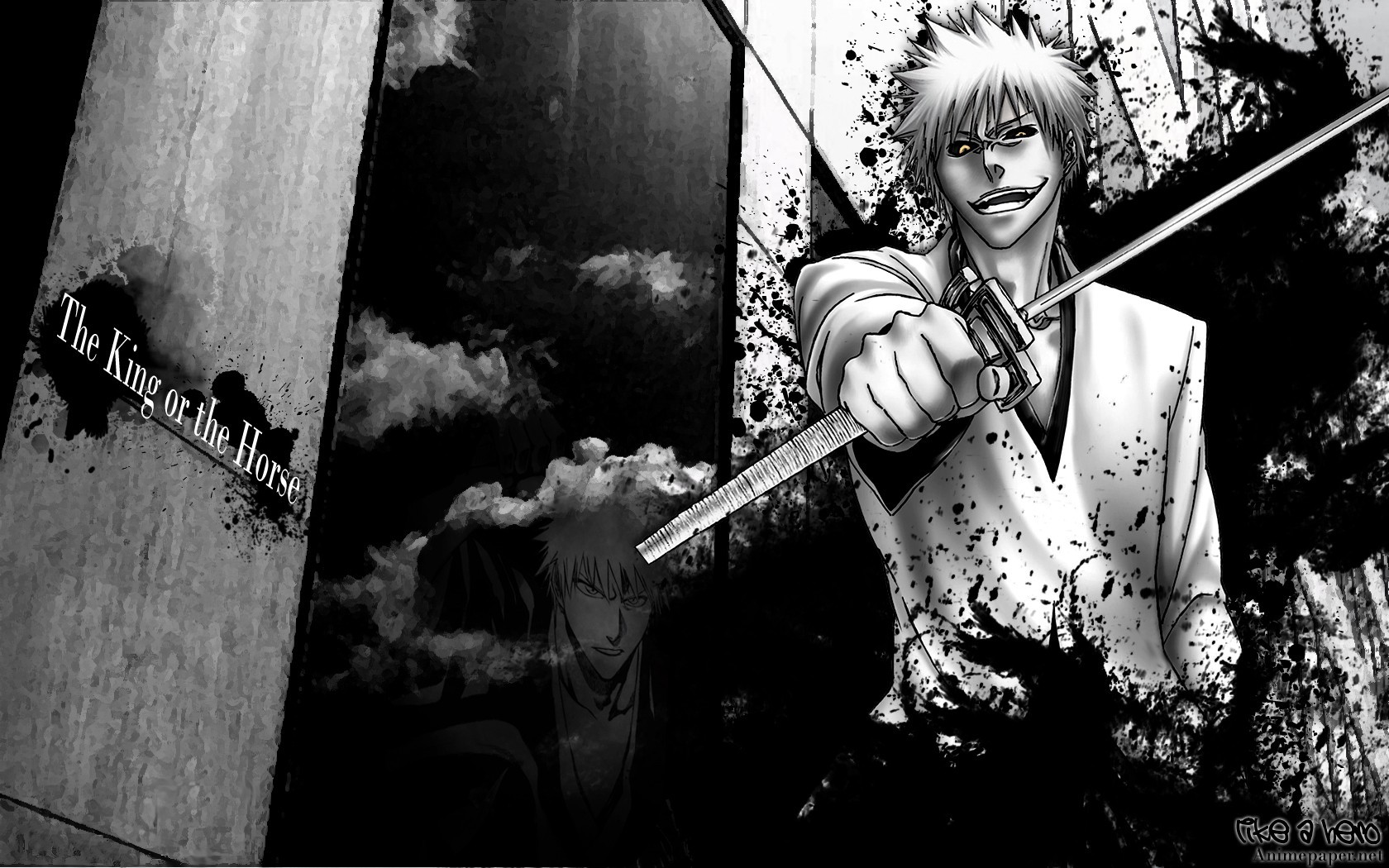 Anime 1680x1050 anime anime boys Bleach Hollow Kurosaki Ichigo paint splatter sword