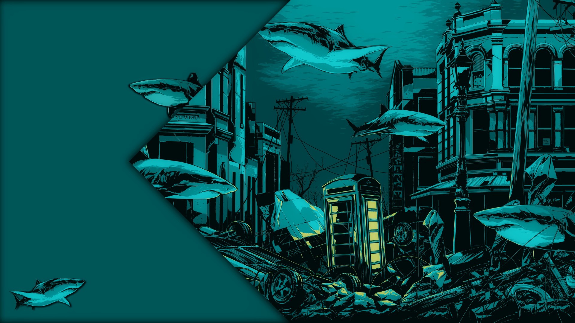 General 1920x1080 shark apocalyptic phone box underwater fish artwork animals
