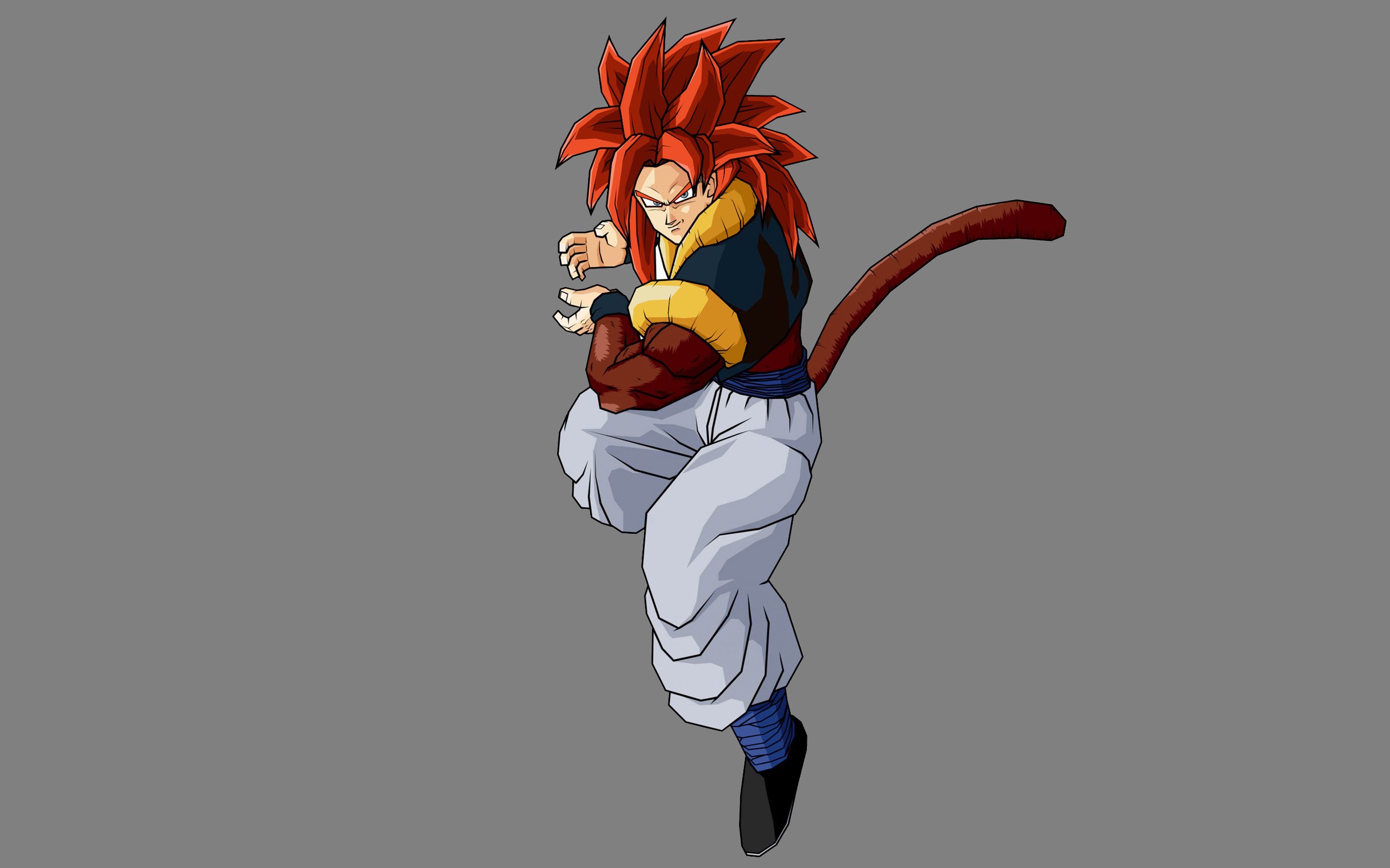 Anime 2560x1600 Dragon Ball anime anime boys tail redhead simple background gray background