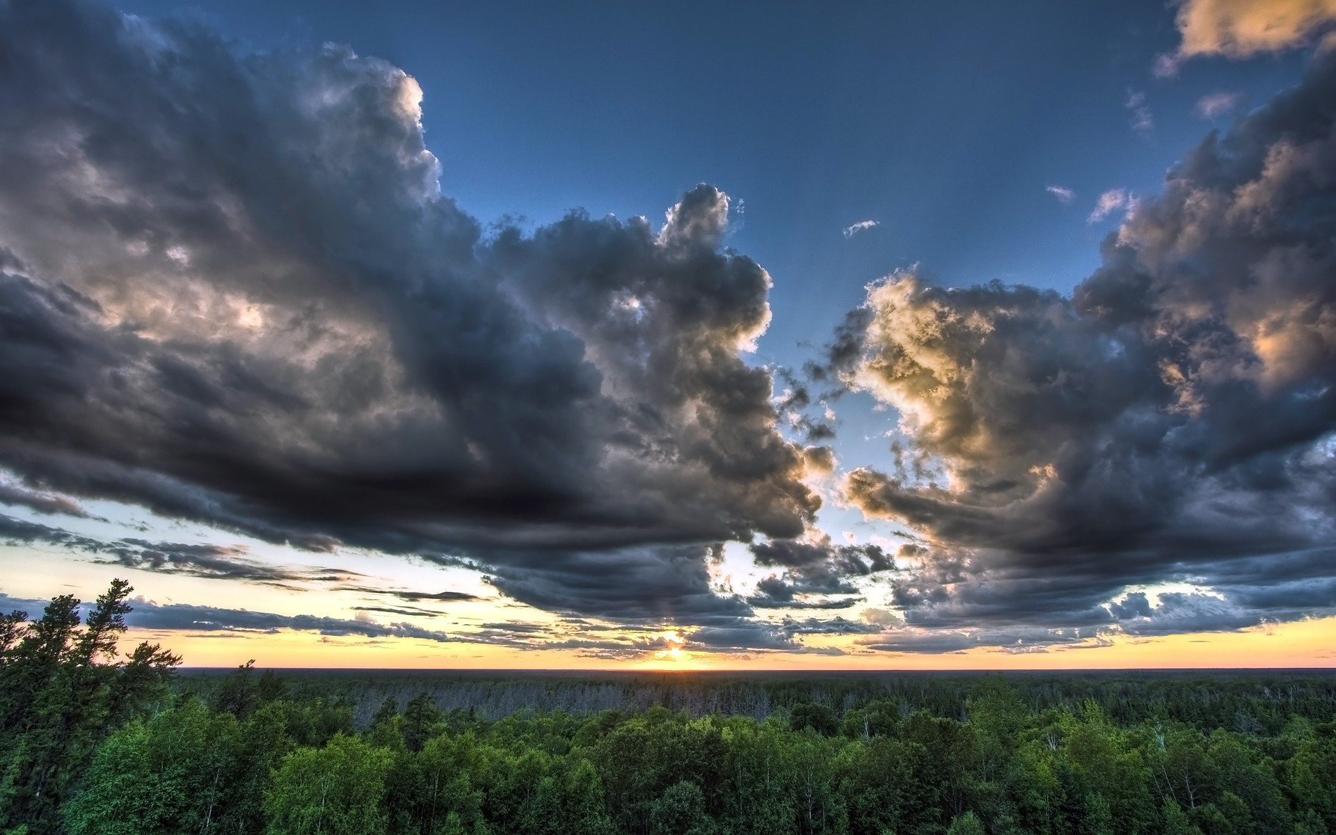General 1920x1200 clouds forest nature sunset horizon