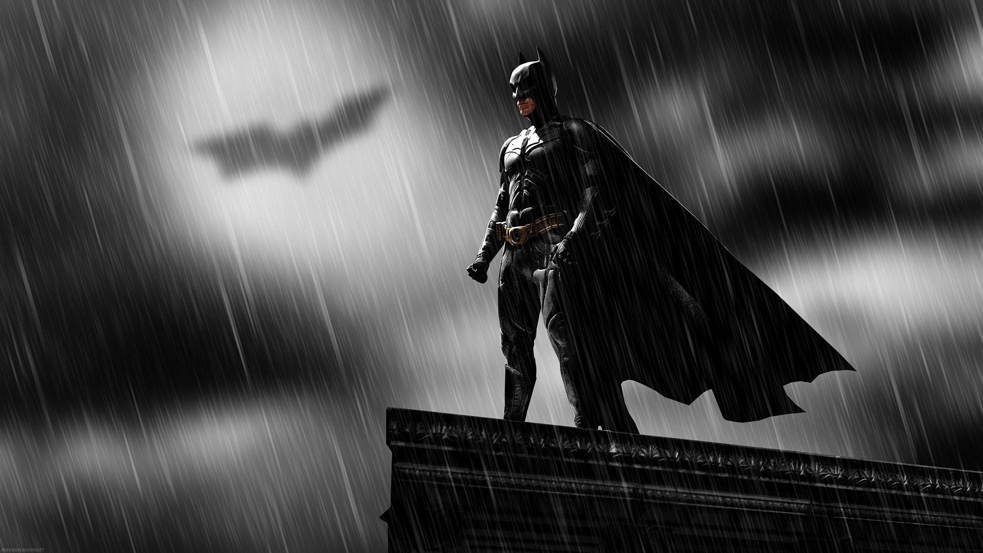 General 1920x1080 Batman rooftops rain Bat signal MessenjahMatt movies The Dark Knight superhero Christian Bale actor DC Comics Warner Brothers Christopher Nolan