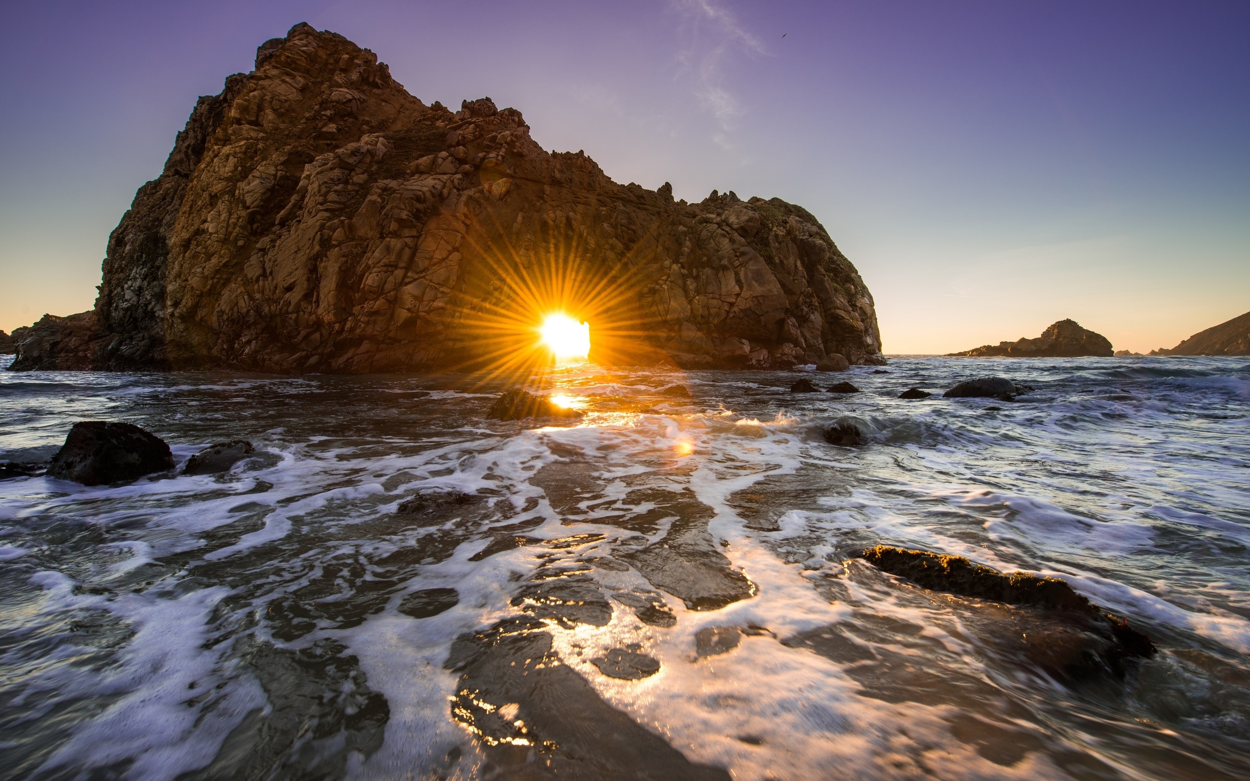 General 2560x1600 nature sunset sea waves sunlight rocks Pfeiffer Beach California cropped