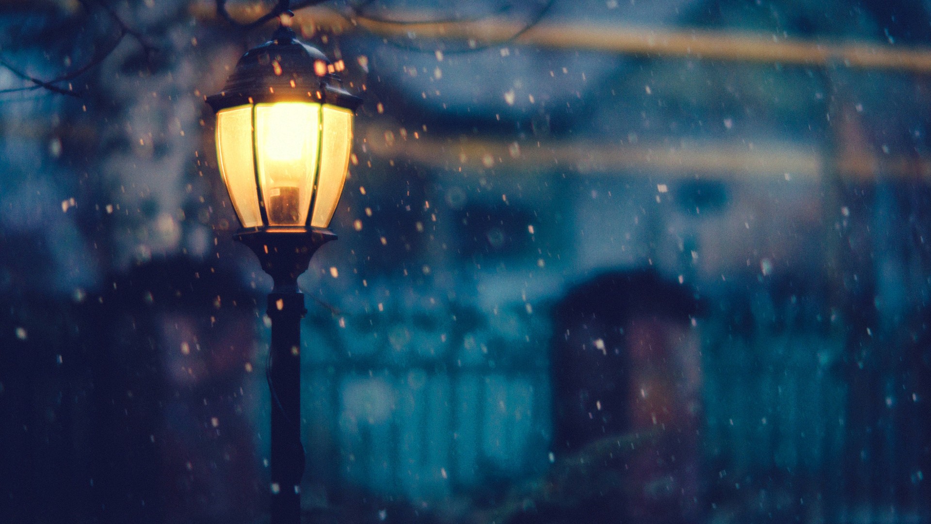 General 1920x1080 urban snow lantern street light night winter snowflakes emotion blurred