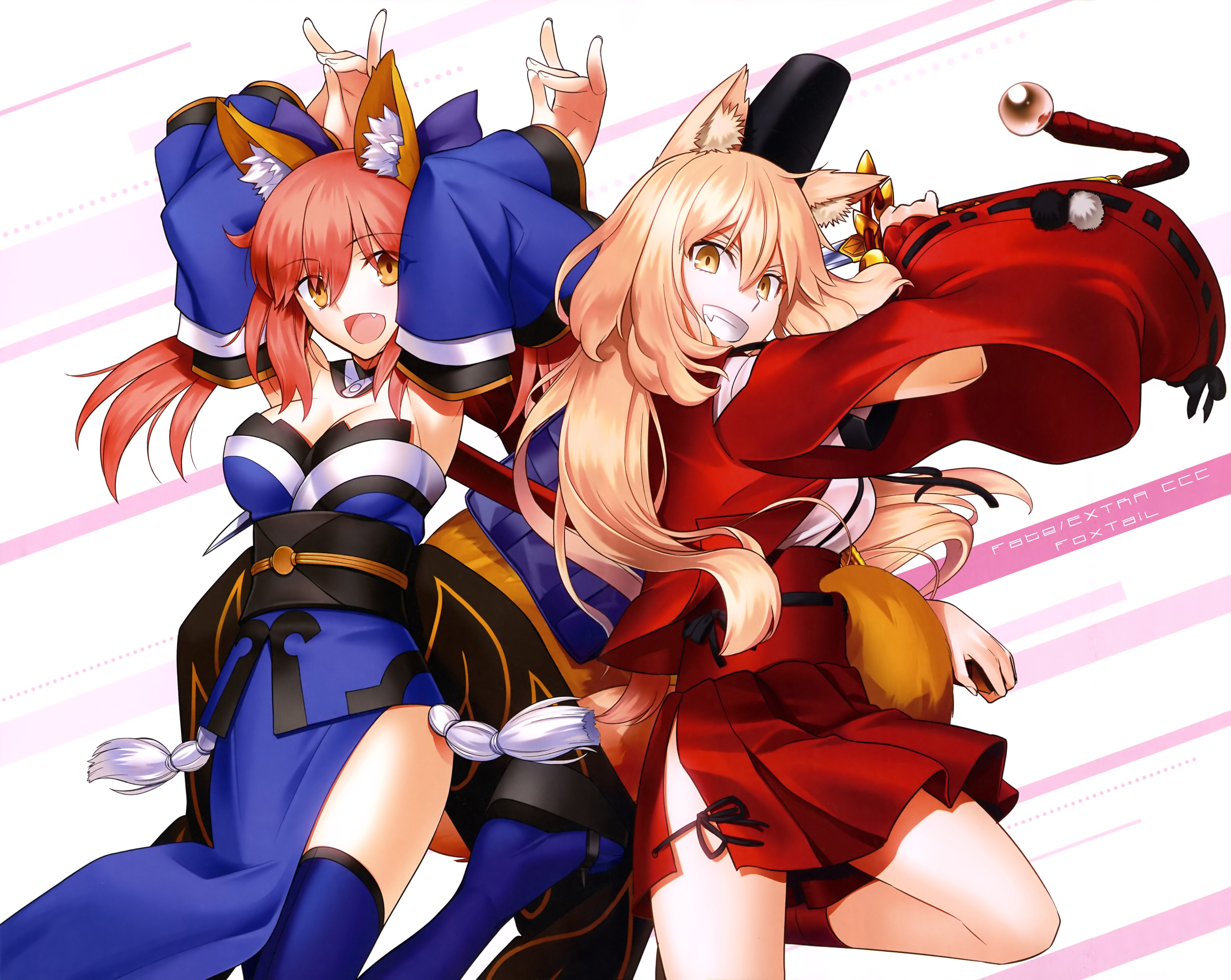 Anime 4447x3541 Fate/Extra Fate series Fate/Extra CCC animal ears anime girls anime redhead blonde miniskirt two women yellow eyes Tamamo no Mae (fate/grand order)