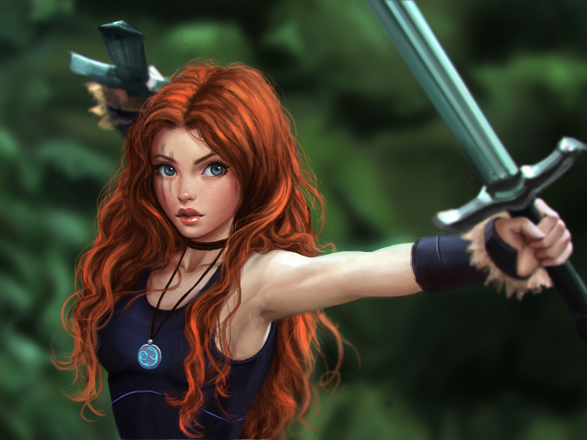 General 2000x1500 fantasy art Celtic warrior redhead sword original characters women weapon long hair DeviantArt fantasy girl women with swords necklace