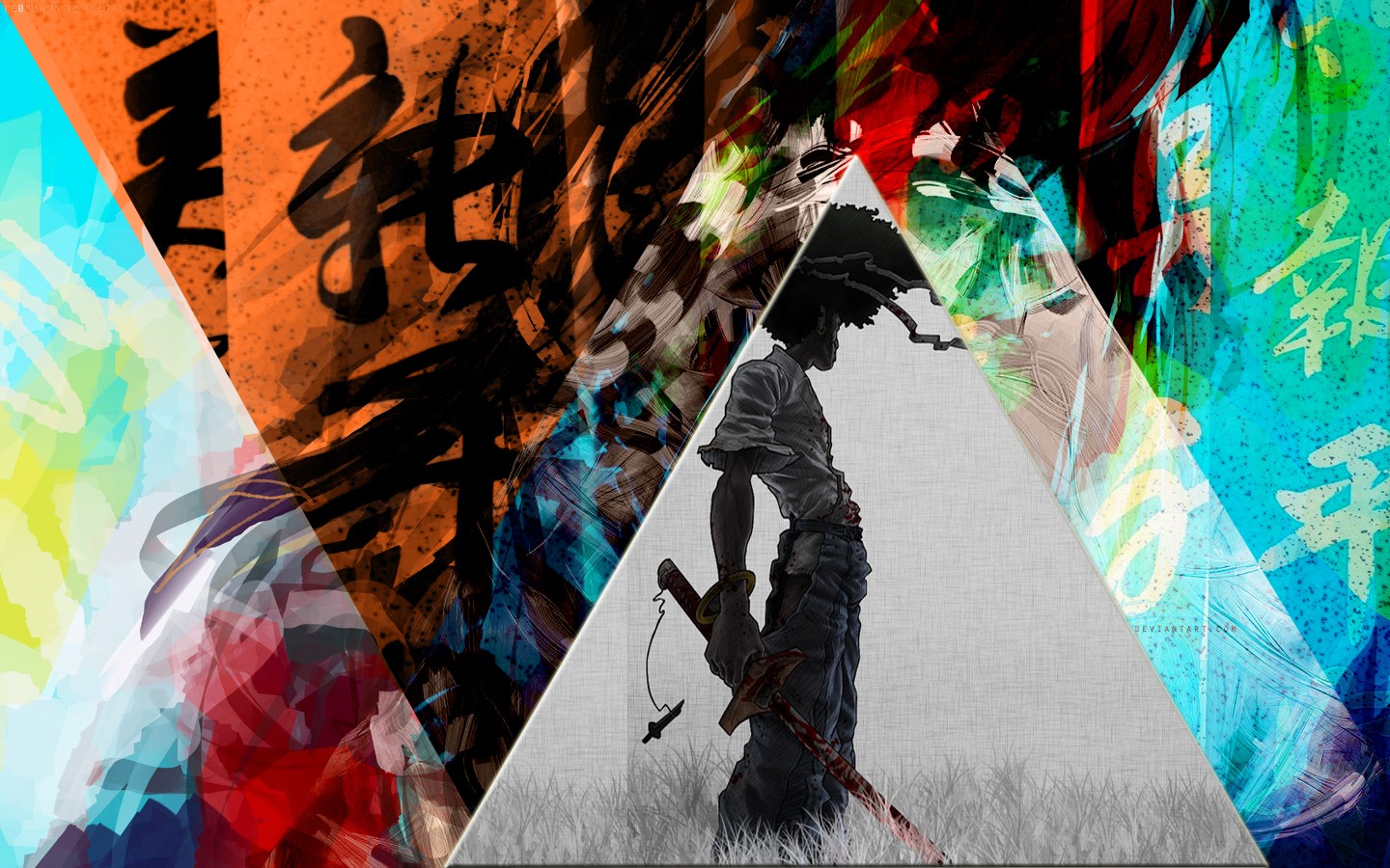 Anime 1440x900 Afro Samurai colorful Chinese triangle mixed martial arts samurai anime katana sword