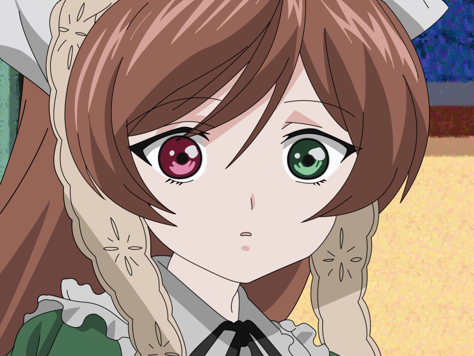 Anime 1600x1200 Rozen Maiden Suiseiseki anime girls brunette anime heterochromia face closeup
