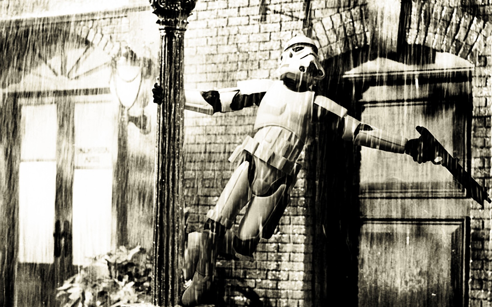 General 1680x1050 Star Wars stormtrooper sepia rain blaster Star Wars Humor humor