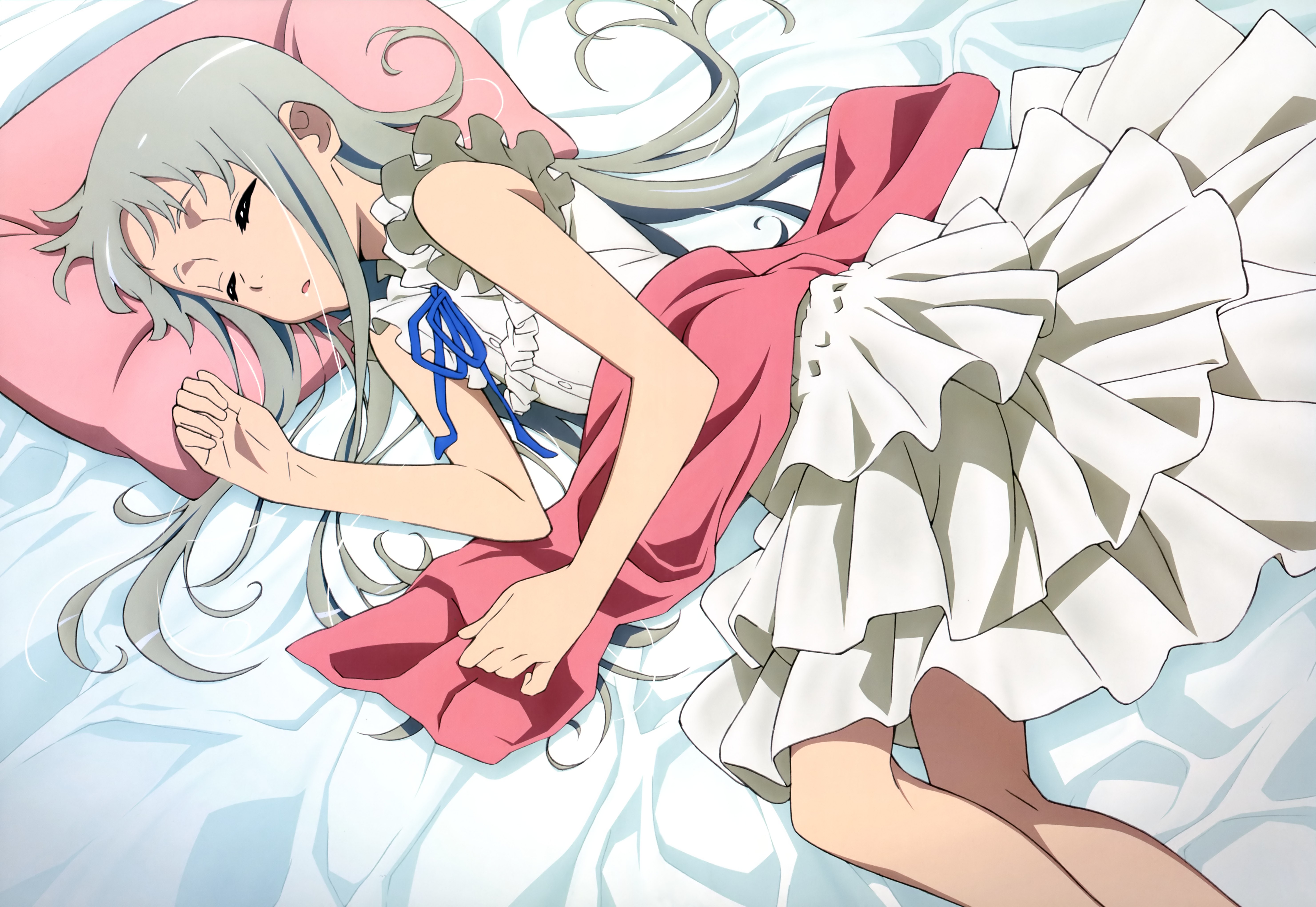 Anime 5924x4083 anime girls in bed anime Ano Hi Mita Hana no Namae wo Bokutachi wa Mada Shiranai lying down dress