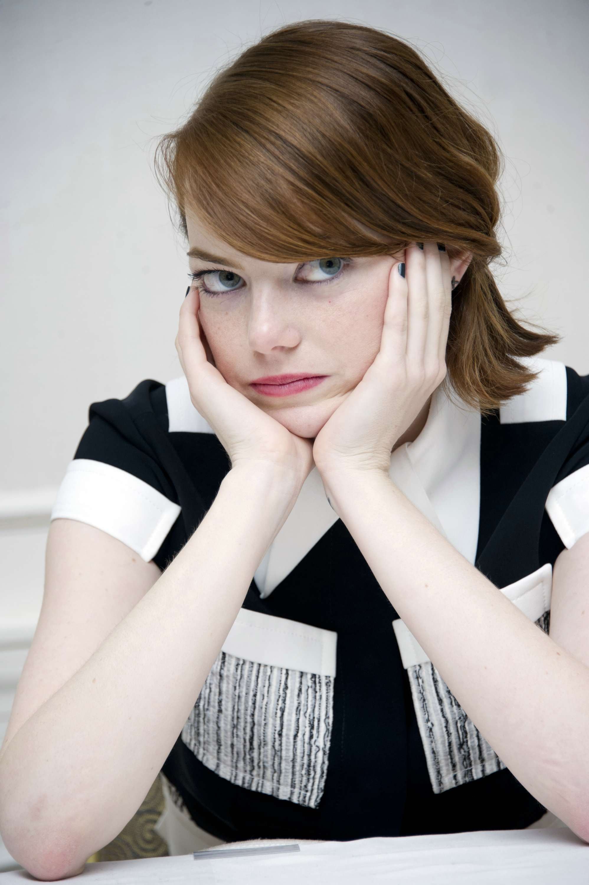 People 1996x3000 Emma Stone green eyes women redhead actress looking away painted nails celebrity women indoors indoors black nails portrait display American women