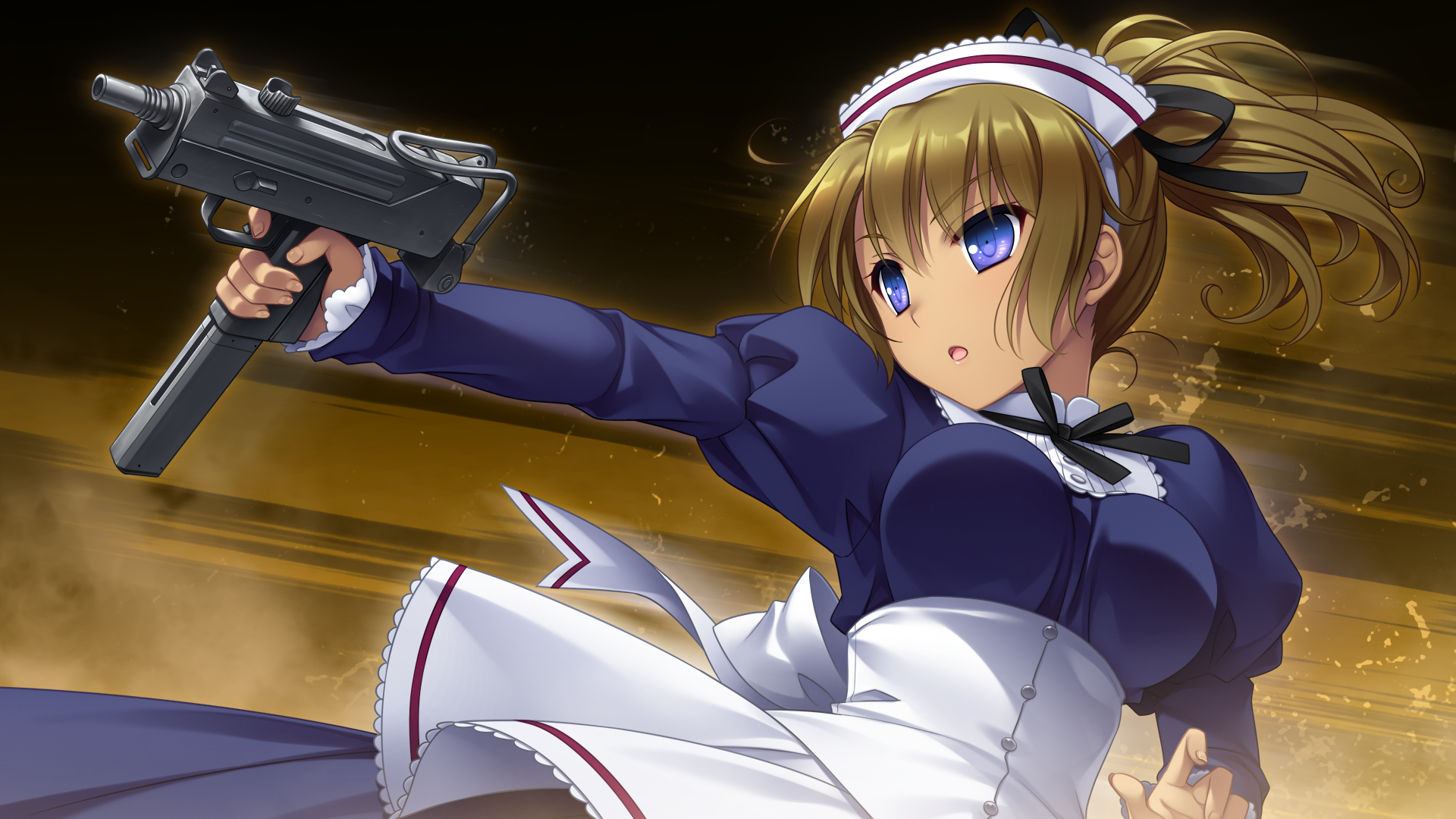 Anime 1920x1080 big boobs weapon anime girls anime girls with guns machine gun blue eyes brunette