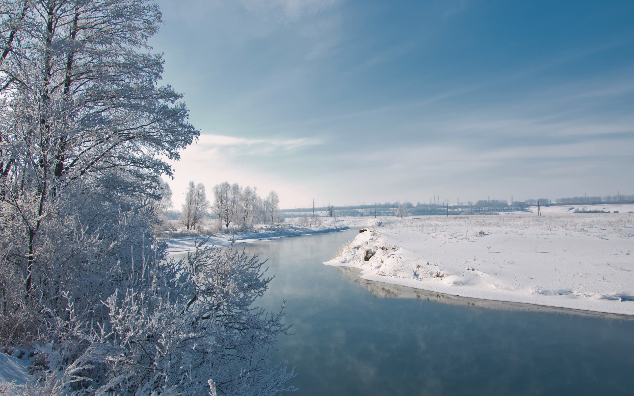 General 2560x1600 river water winter cold ice snow outdoors landscape