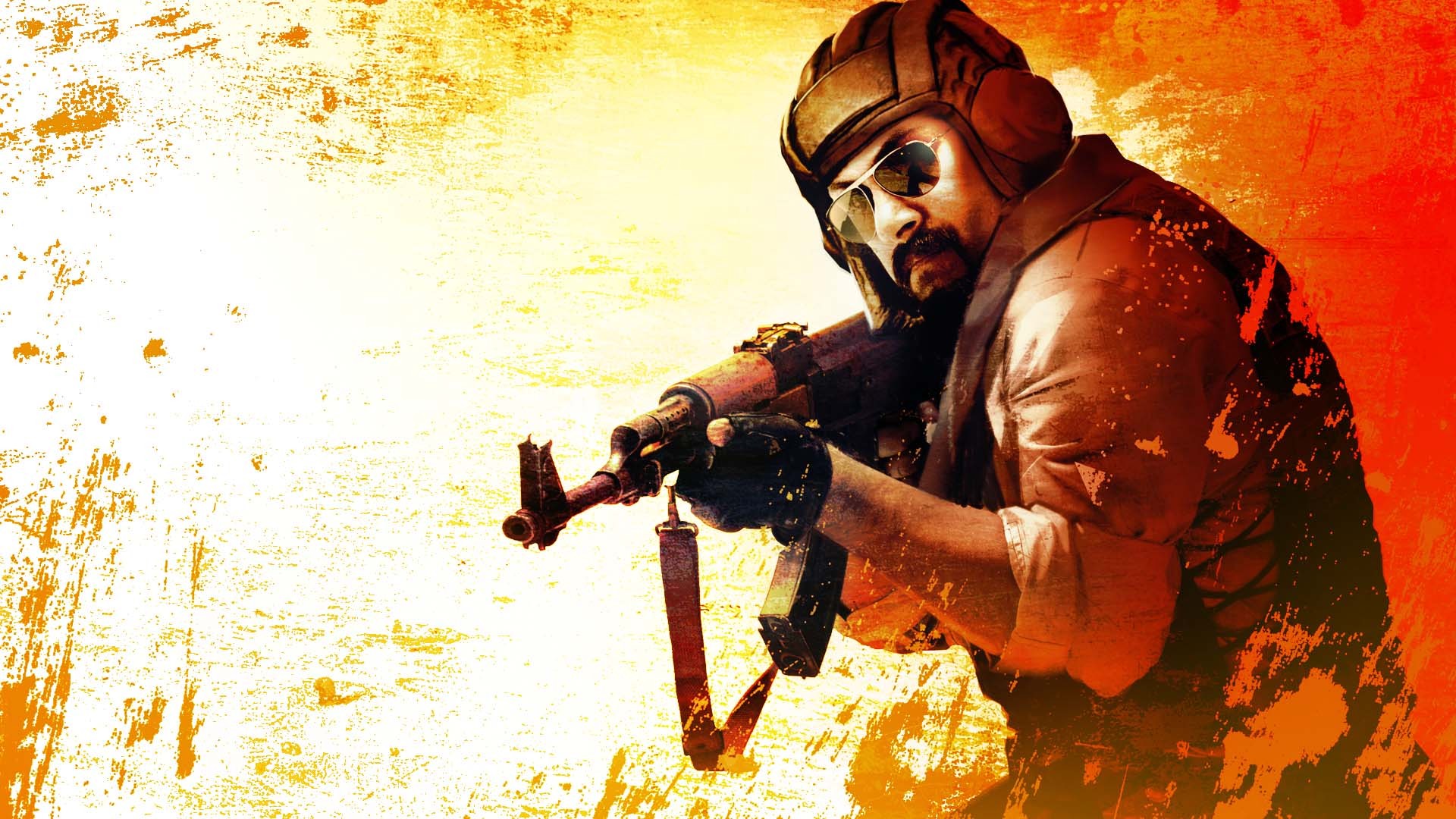 General 1920x1080 Counter-Strike: Global Offensive orange background AK-47 video games weapon machine gun video game men PC gaming video game art