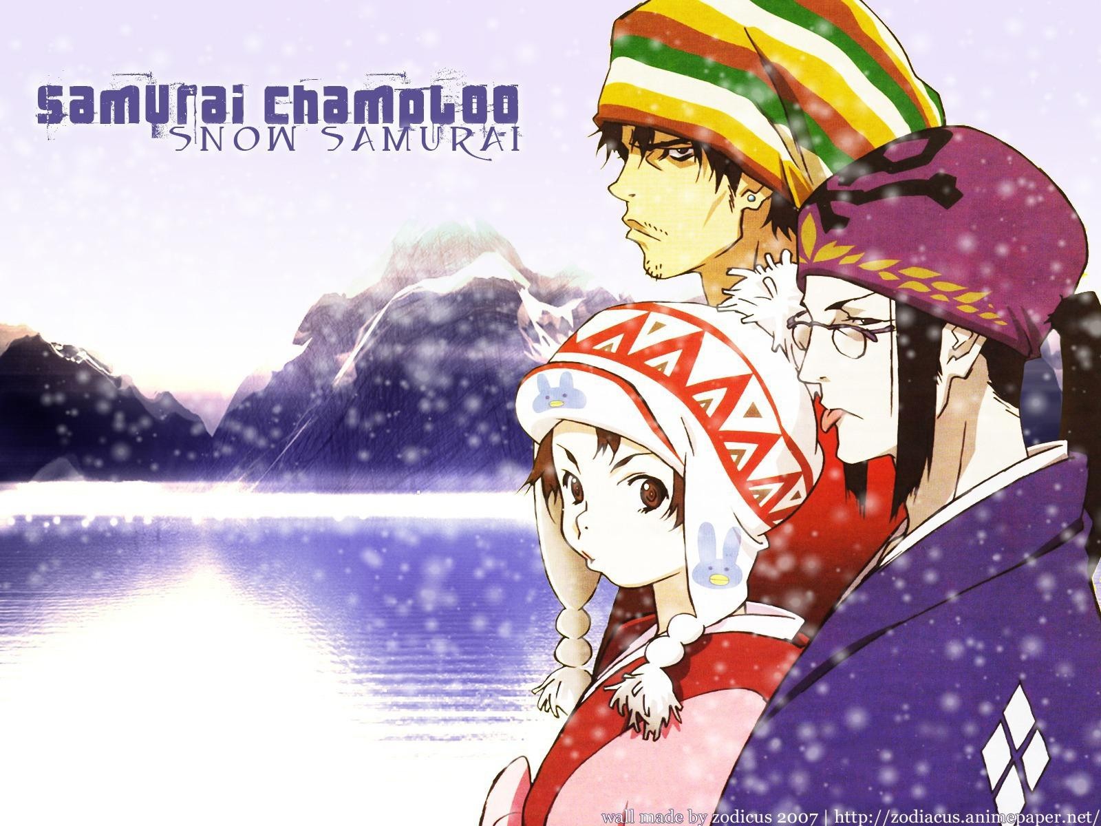 Anime 1600x1200 Samurai Champloo winter anime girls anime boys anime hat tongues tongue out brown eyes snow 2007 (Year)