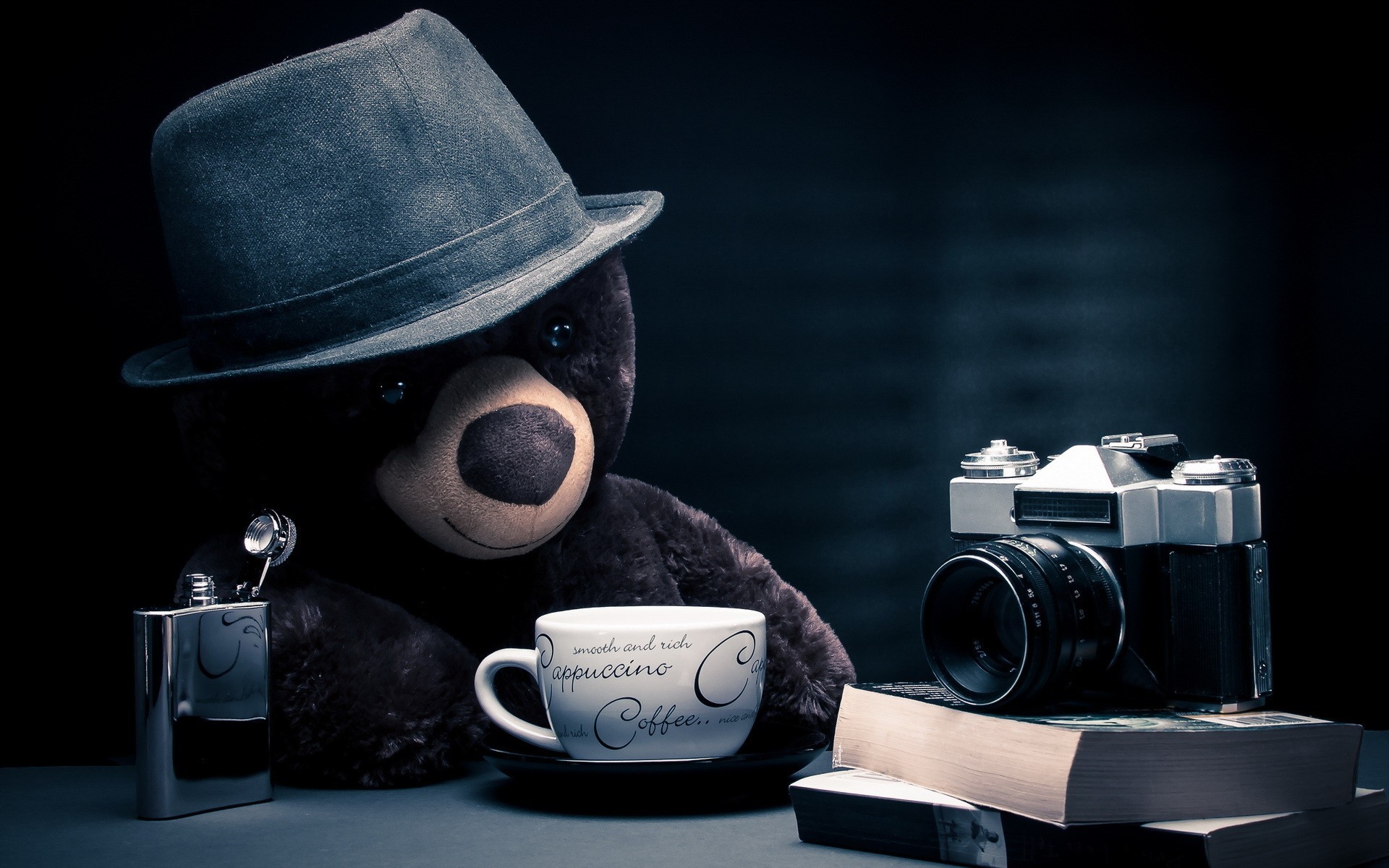 General 1920x1200 camera alcohol coffee hat teddy bears books cup humor technology plush toy closeup