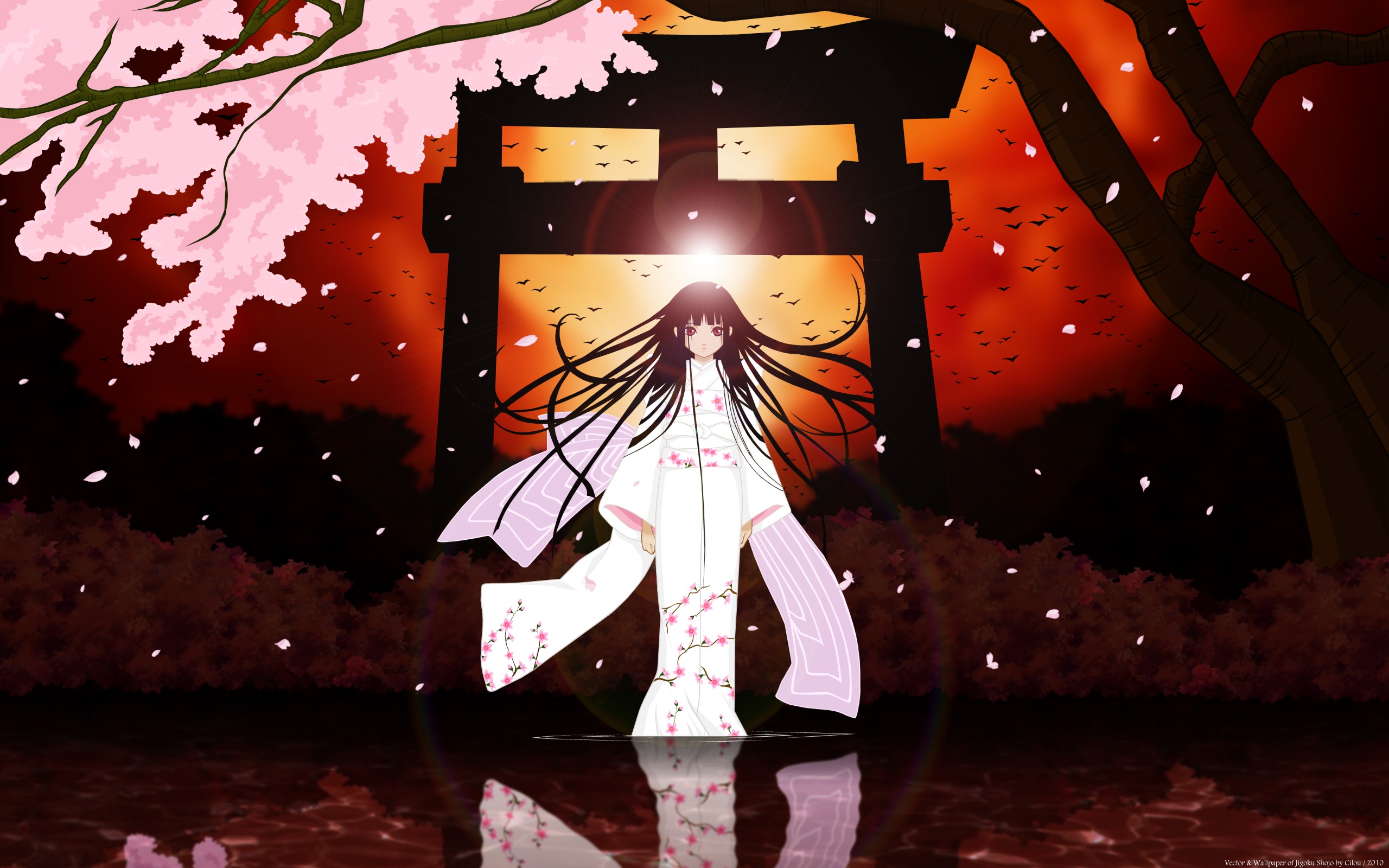 Anime 2560x1600 cherry blossom reflection Jigoku Shoujo kimono