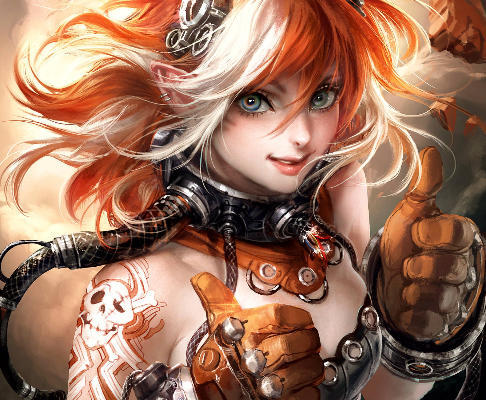 Anime 1580x1302 anime girls digital art soft shading anime looking at viewer redhead thumbs up