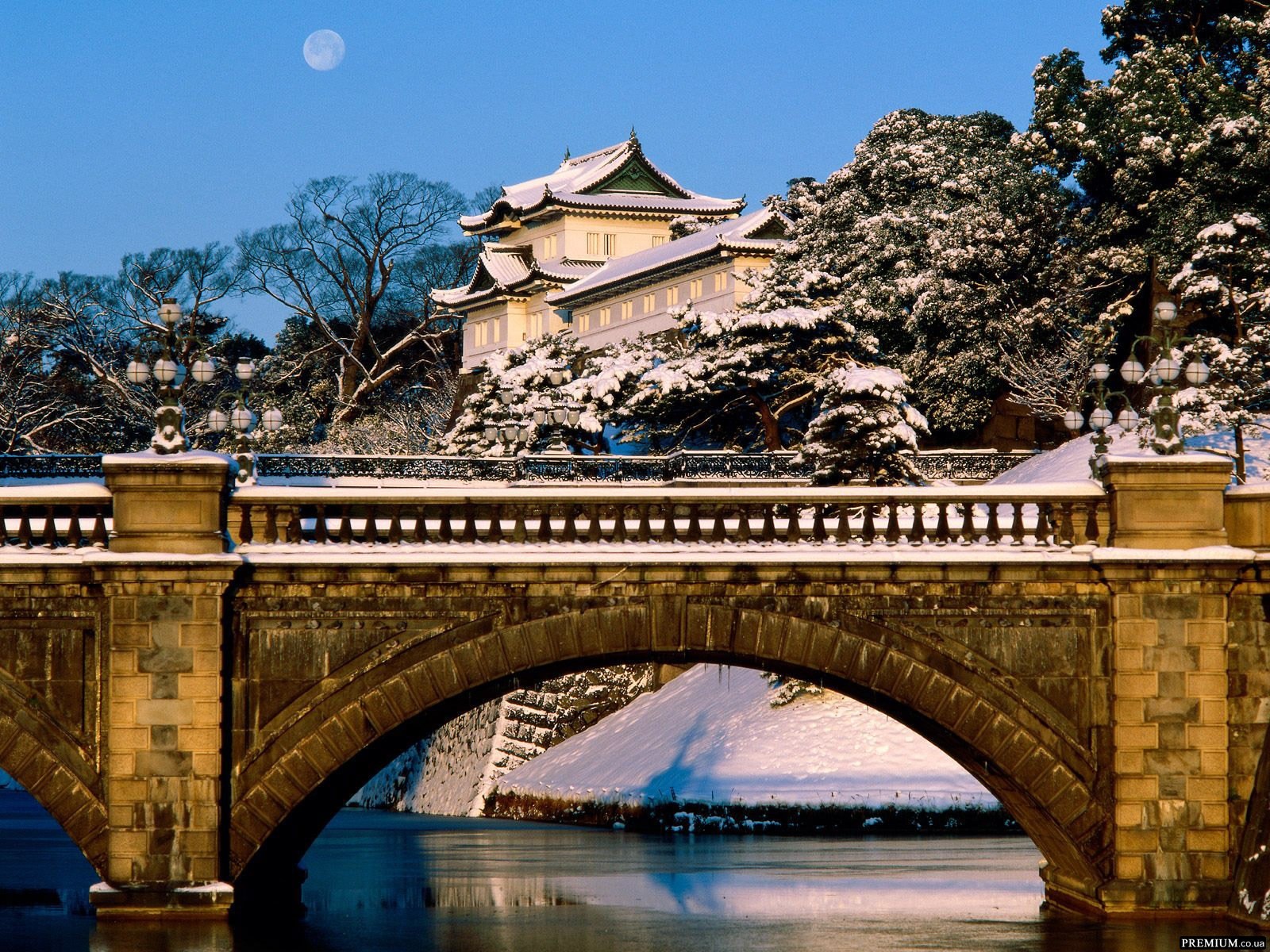 General 1600x1200 building bridge winter Asian architecture Moon Japan Asia cold snow ice