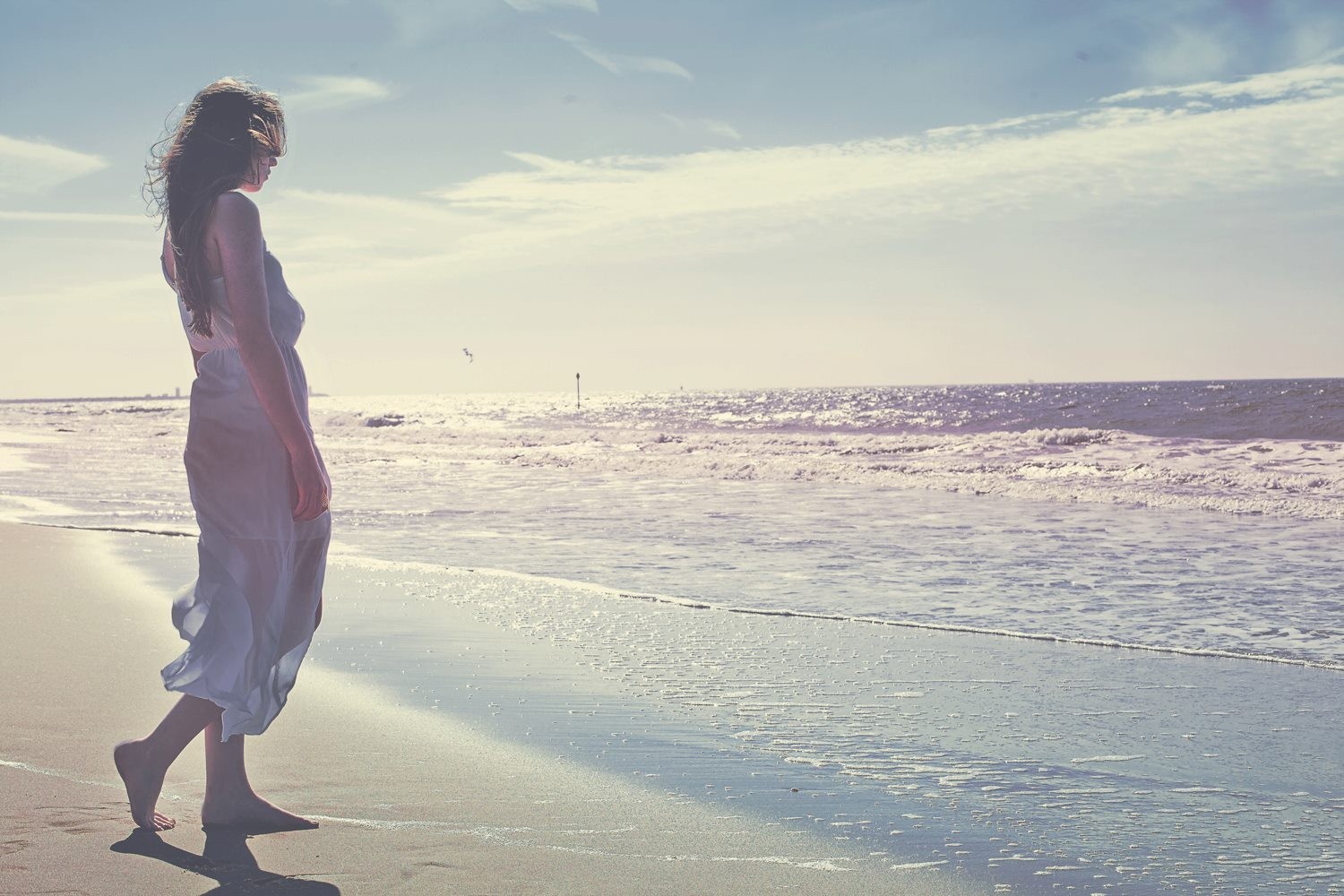 People 1500x1000 women beach sea sky horizon dress women outdoors barefoot model outdoors standing women on beach