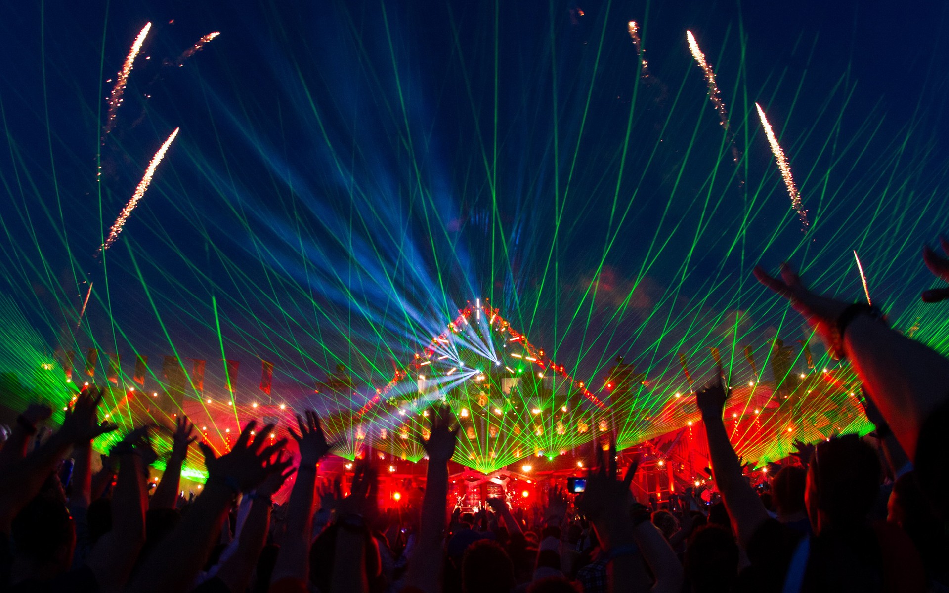 General 1920x1200 music festival crowds arms up laser lights fireworks