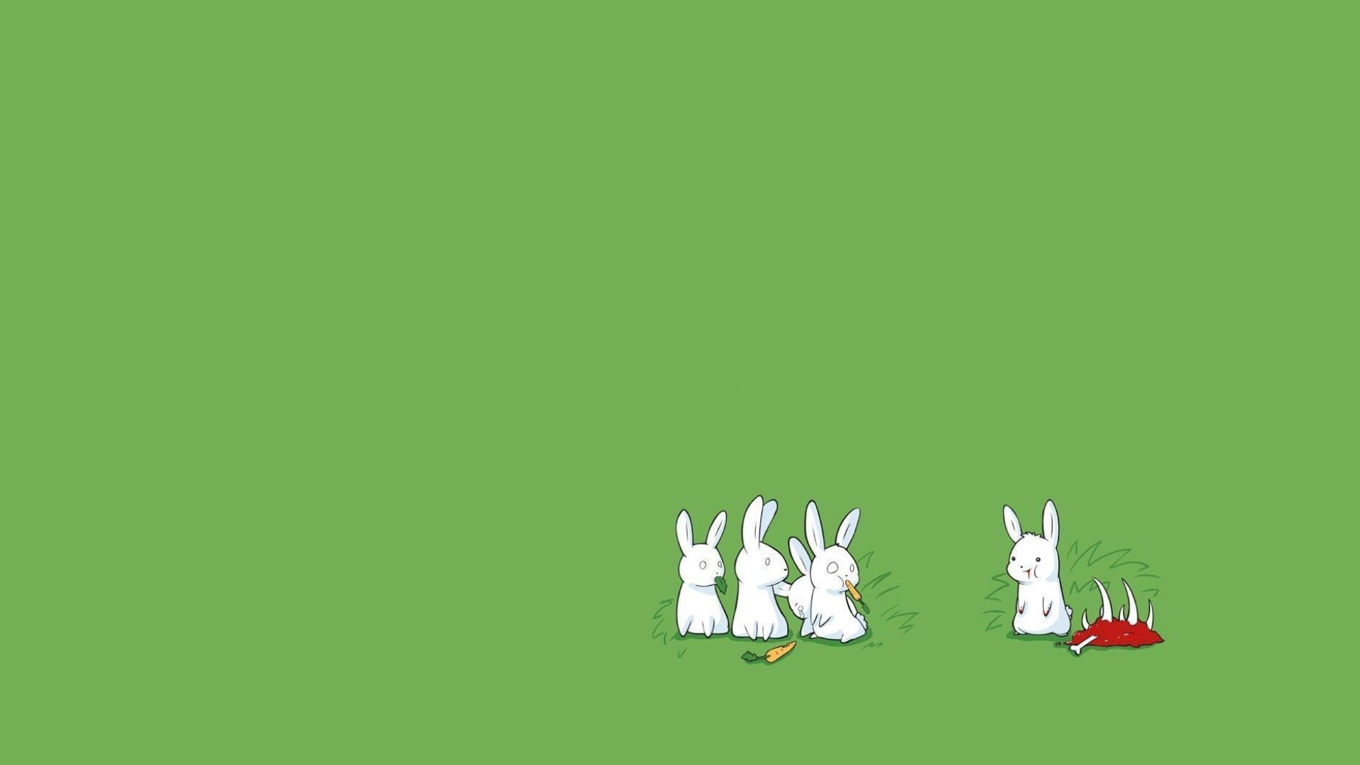 General 1920x1080 humor rabbits minimalism green green background meat dark humor carrots