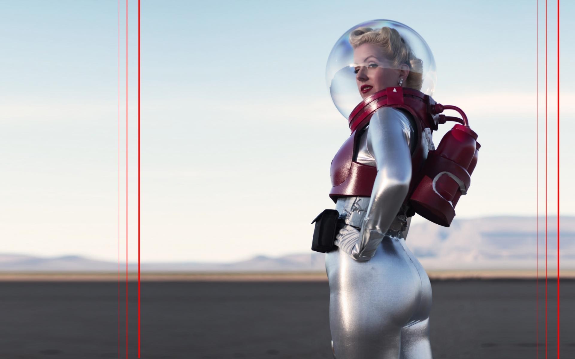 People 1920x1200 women blonde spacesuit cosplay ass astronaut science fiction science fiction women retro science fiction standing planet Fallout Nuka-Cola