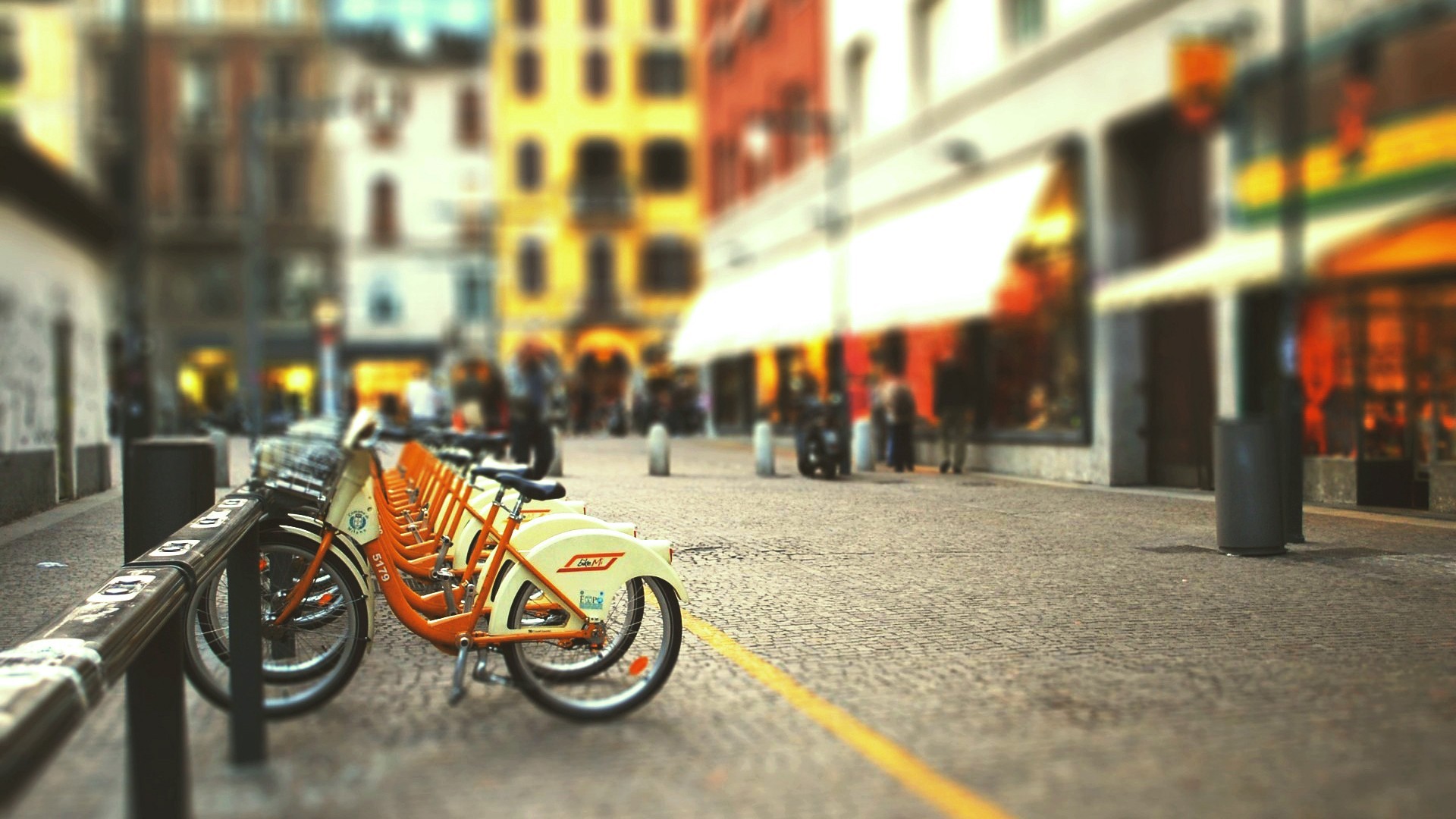 General 1920x1080 cityscape street bicycle urban depth of field cobblestone Milan Italy tilt shift vehicle outdoors