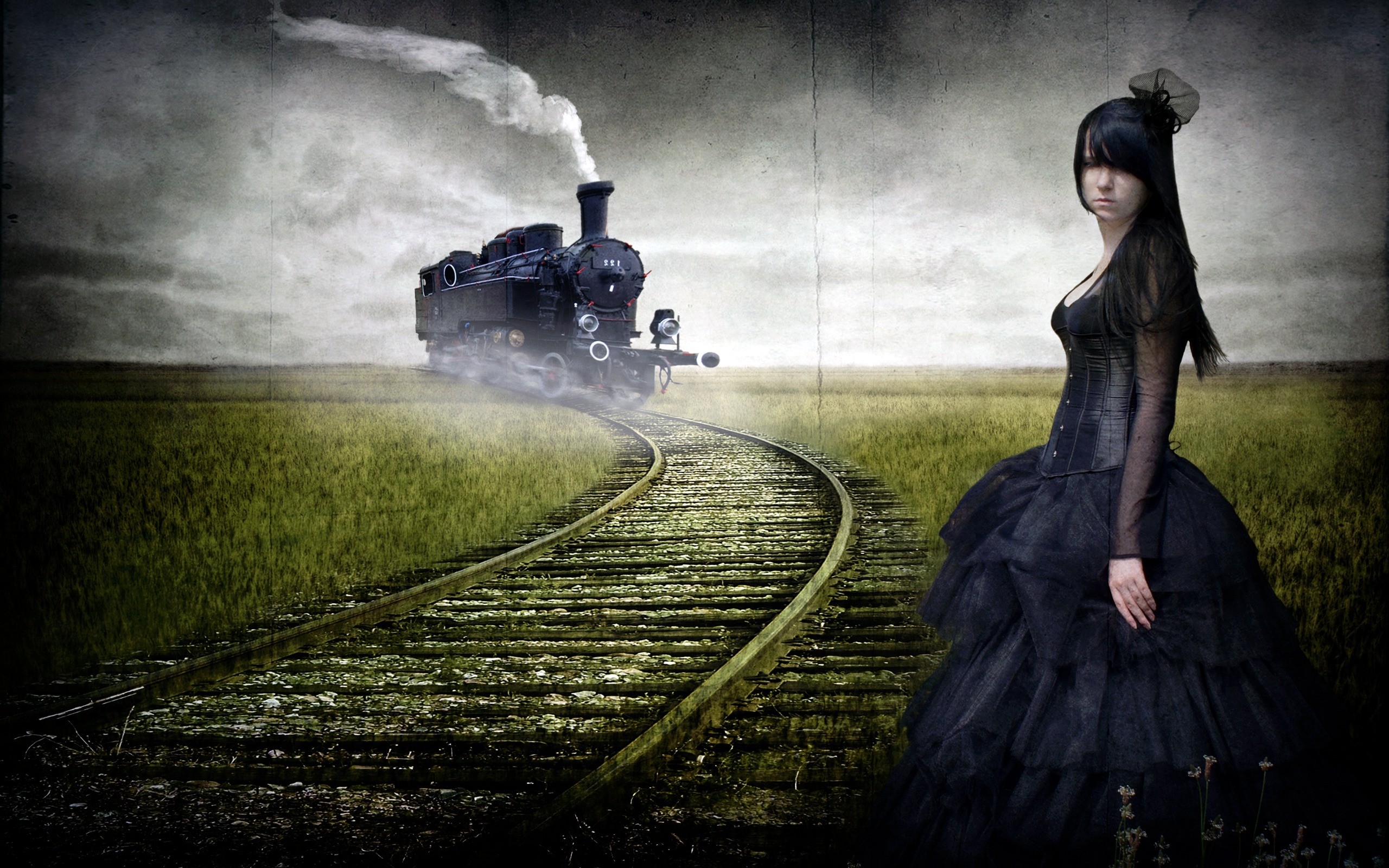 General 2560x1600 women steam locomotive railway Gothic goths alternative subculture