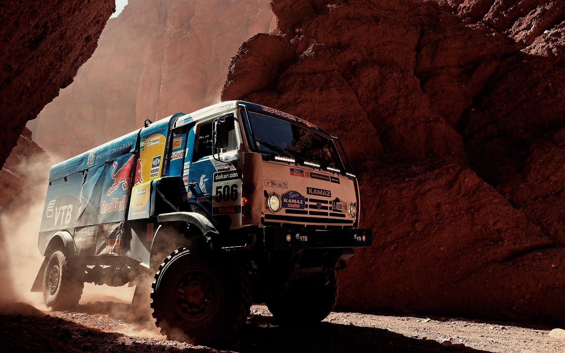 General 1920x1200 Rally Truck Dakar Red Bull canyon dust vehicle livery truck Kamaz Russian trucks