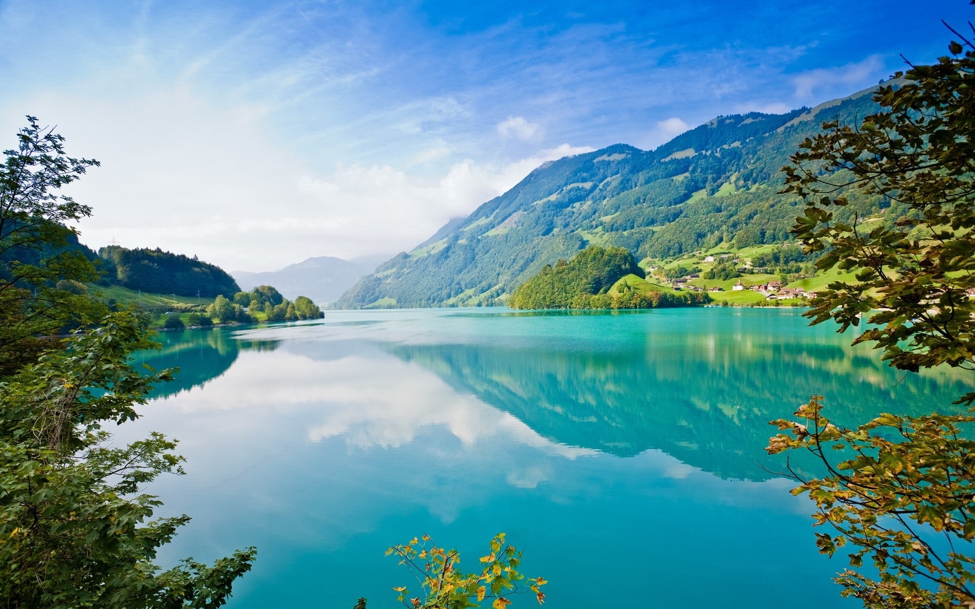 General 1920x1200 nature landscape turquoise mountains lake reflection Switzerland Alps water